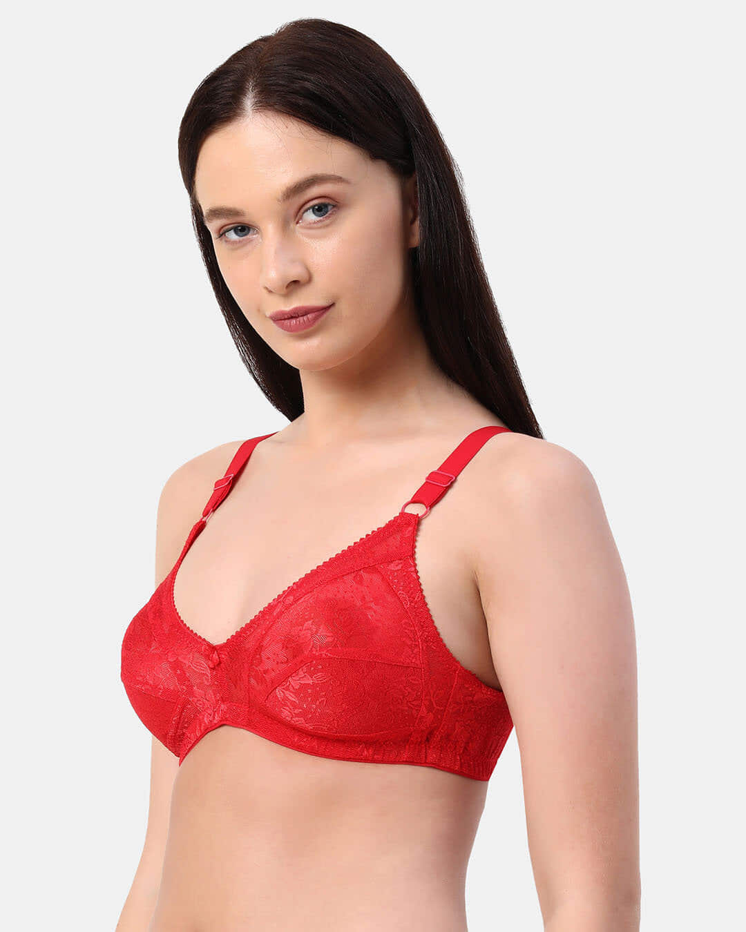 Shop Planet Inner Non Padded Non Wired Full Coverage Lace Bra In Red-Back