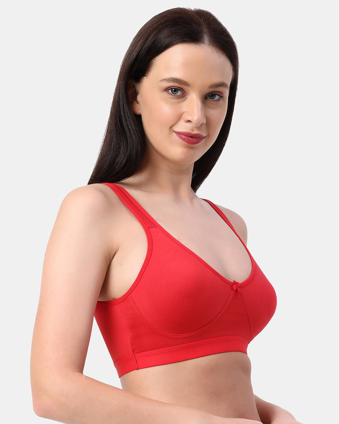 Shop Non Padded Full Coverage High Impact Slip On Sports Bra In Red-Back