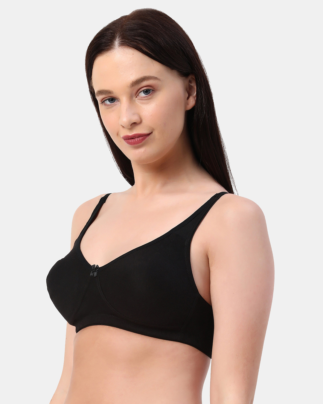 Shop Non Padded Non Wired Double Layered Moulded Fabric T Shirt Bra In Black-Back