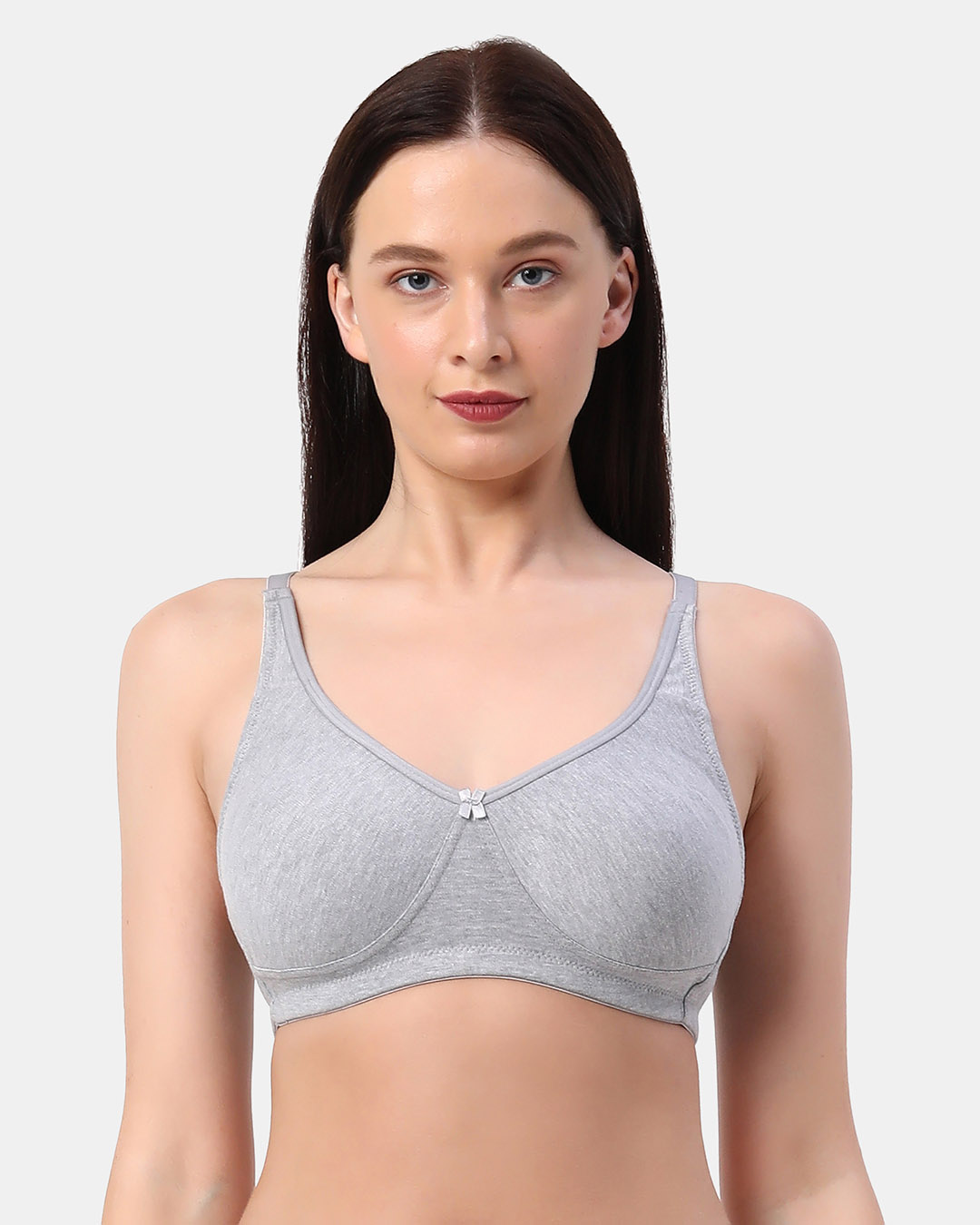 Shop Non Padded Non Wired Double Layered Moulded Fabric T Shirt Bra In Grey-Back