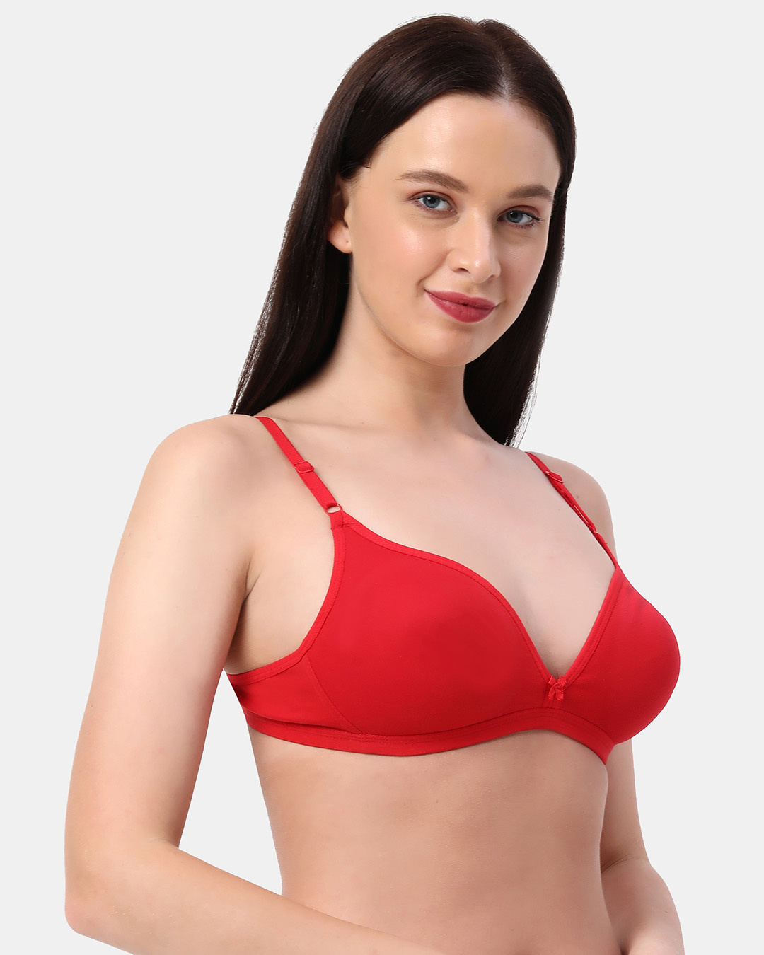 Shop Non Padded Non Wired Low Coverage Plunge Bra In Red-Back