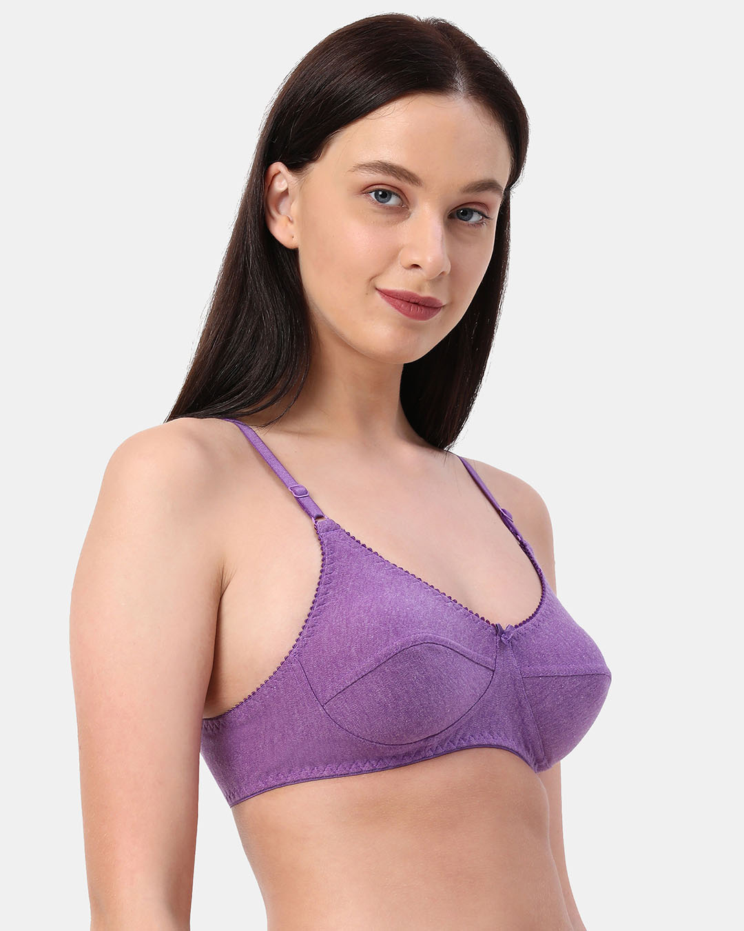 Shop Non Padded Non Wired Melange Fabric Super Support Bra In Lavender-Back
