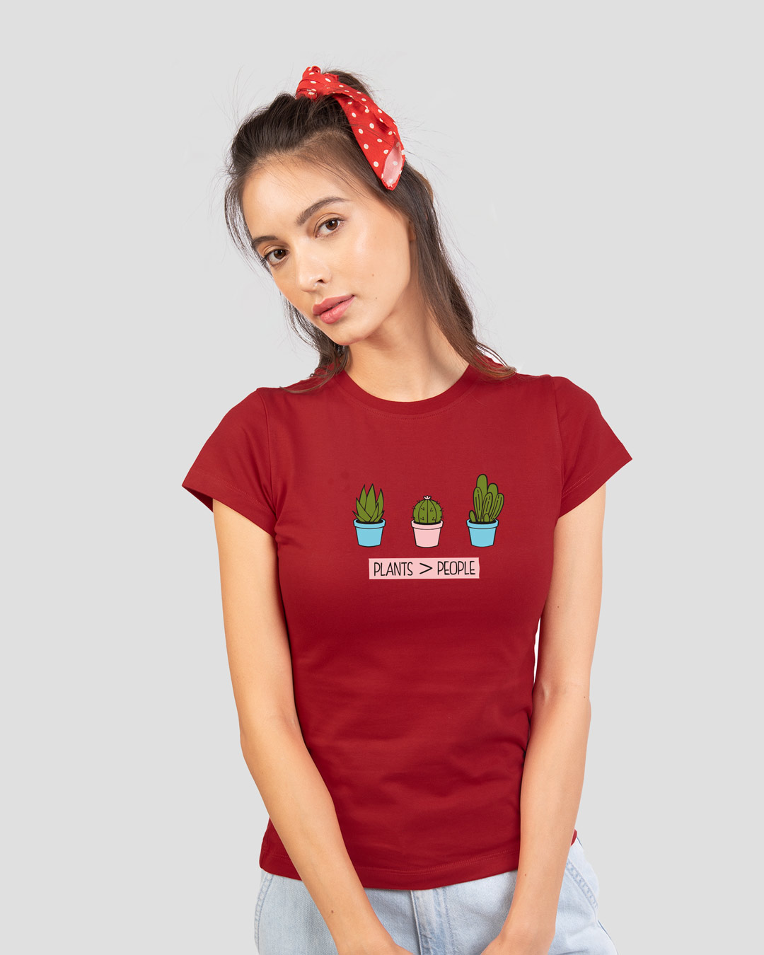 Shop Plants Are Better Half Sleeve Printed T-Shirt Bold Red-Back