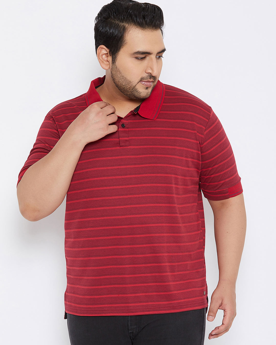 Shop Plus Size Men's Stylish Striped Half Sleeve Casual T-Shirt-Back