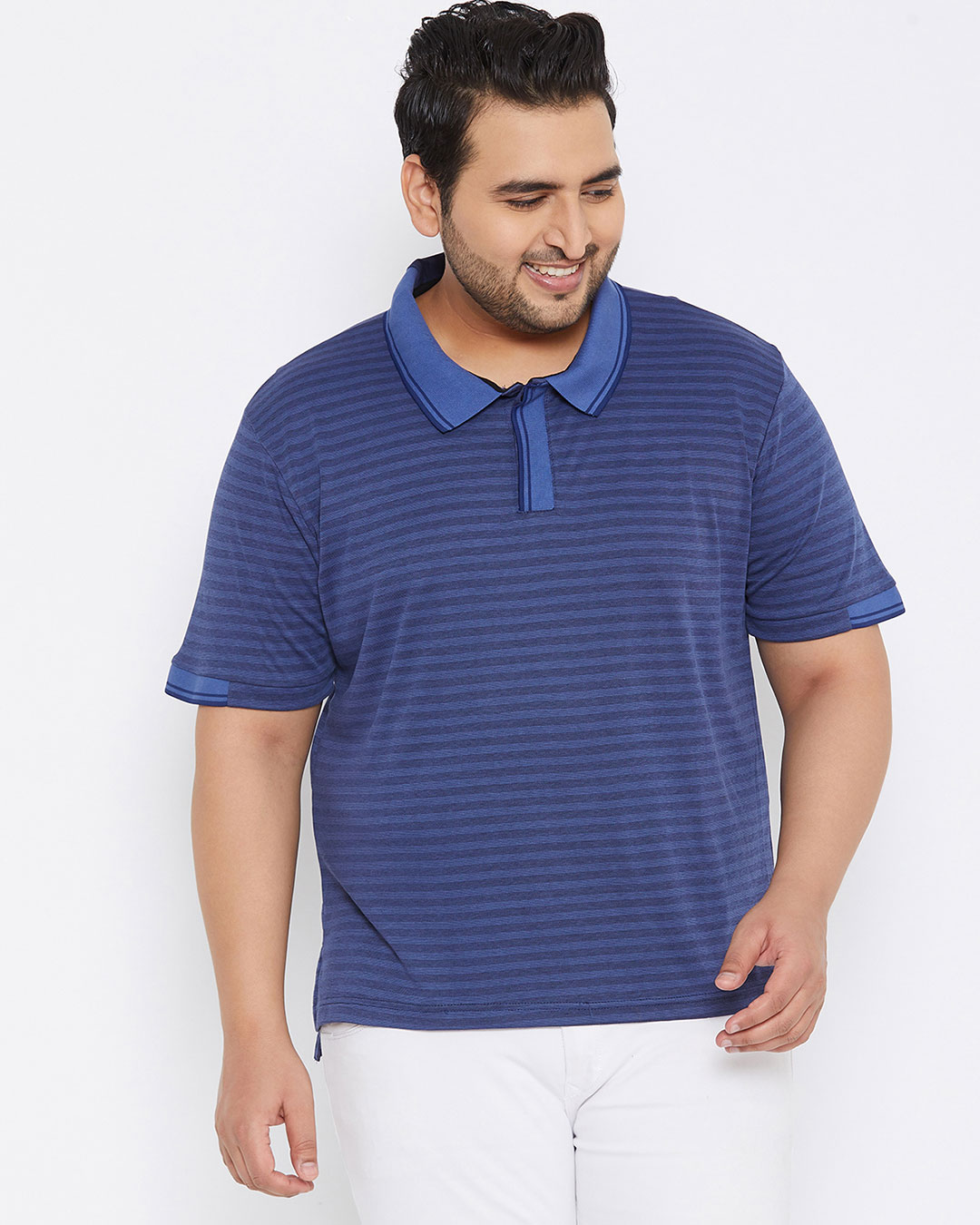 Shop Plus Size Men's Stylish Striped Half Sleeve Casual T-Shirt-Back