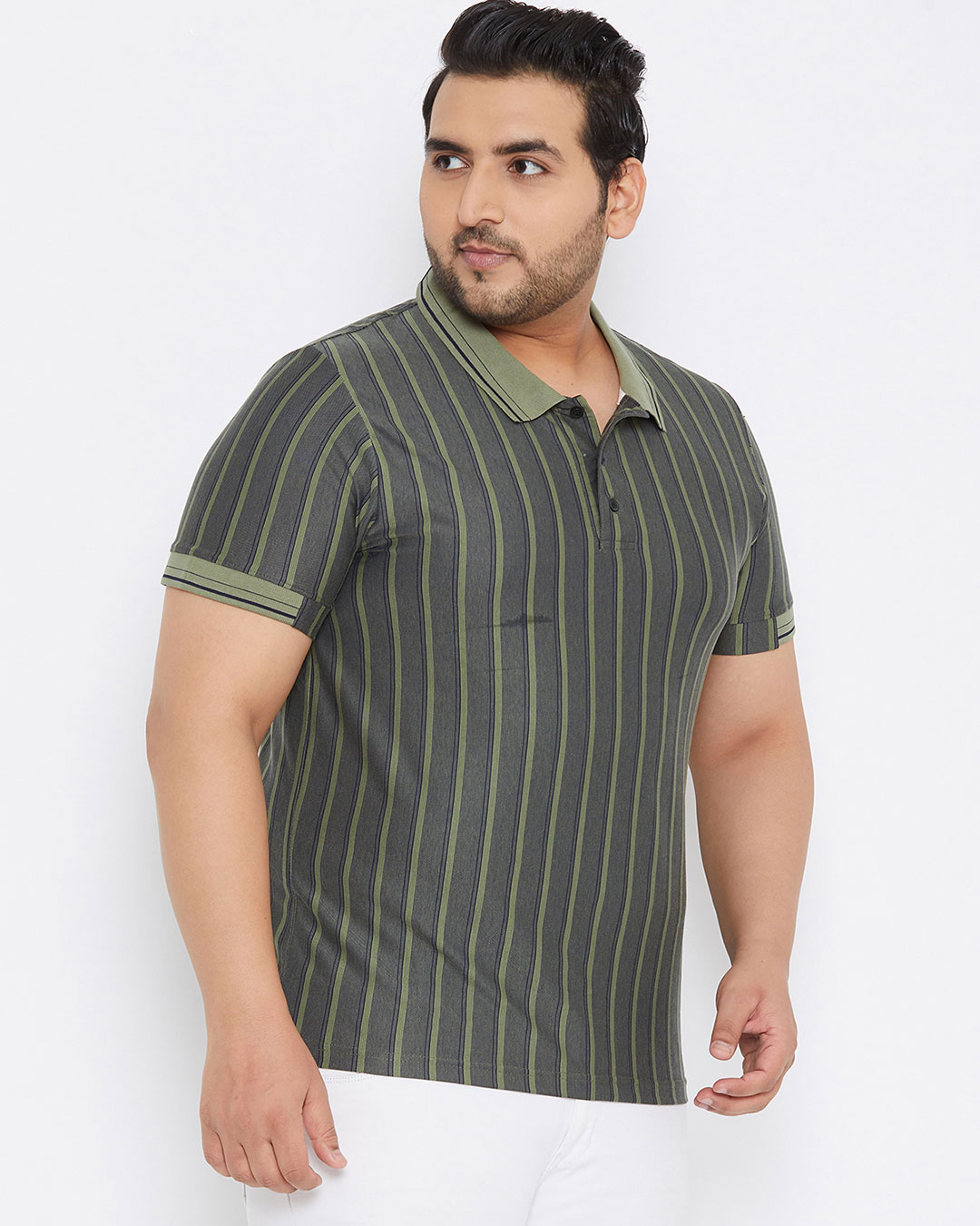Shop Men's Grey Striped Plus Size Oversized T-shirt-Back