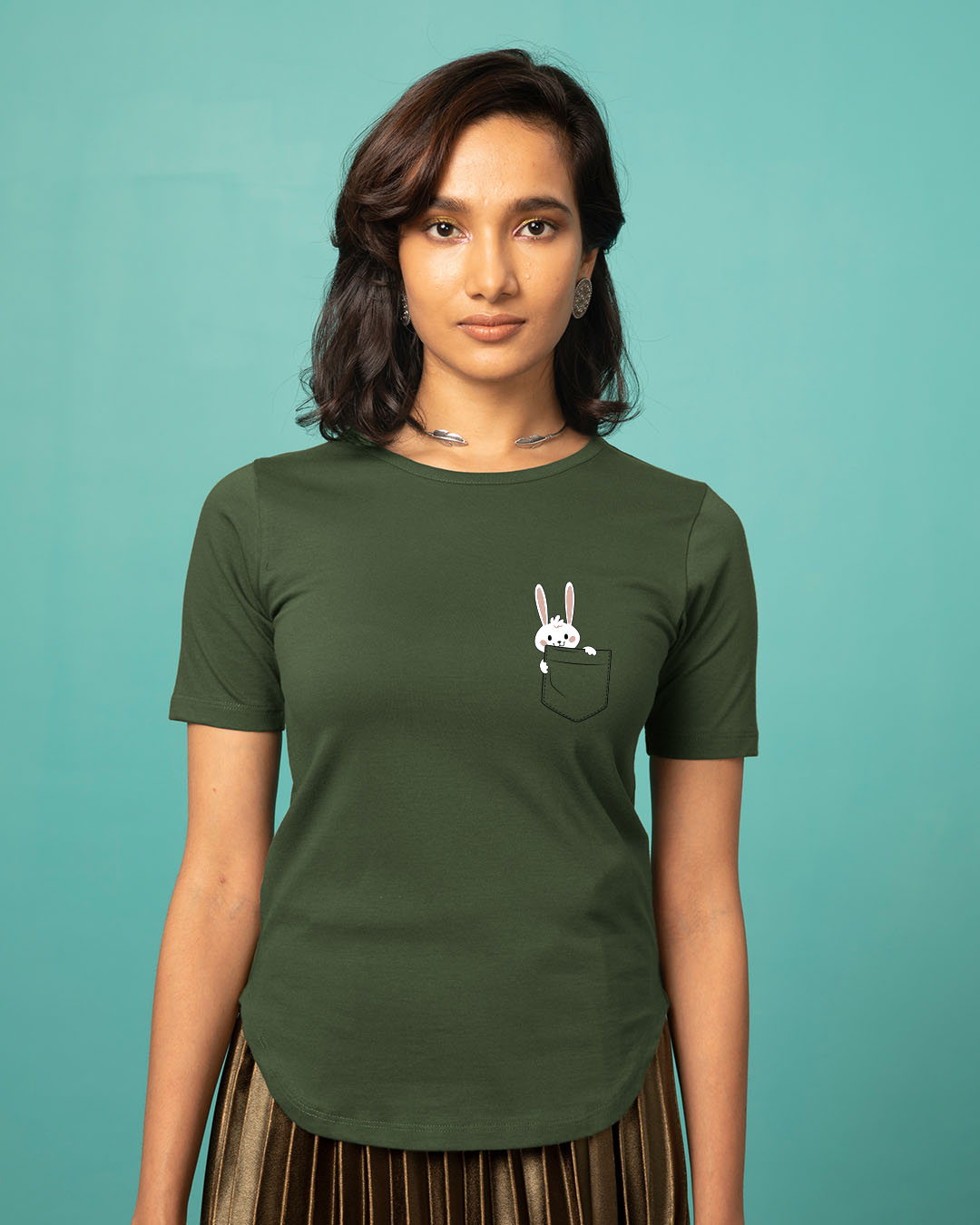 Shop Pocket Bunny Basic Round Hem T-Shirt-Back