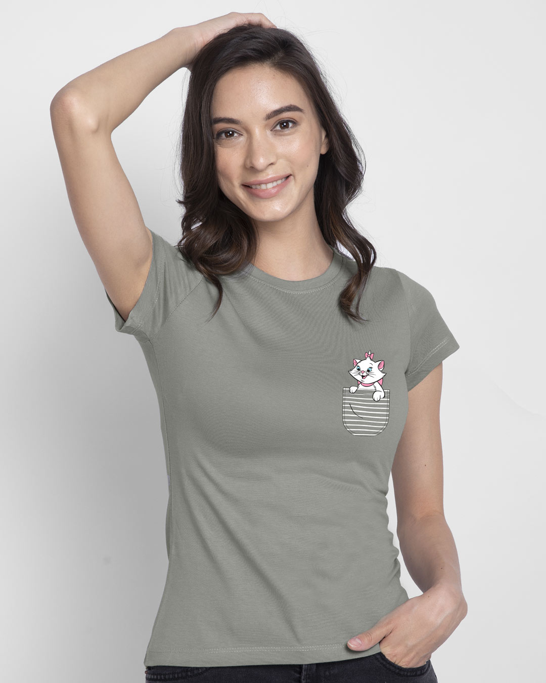 Shop Pocket Cat Half Sleeve Printed T-Shirt Meteor Grey (DL)-Back