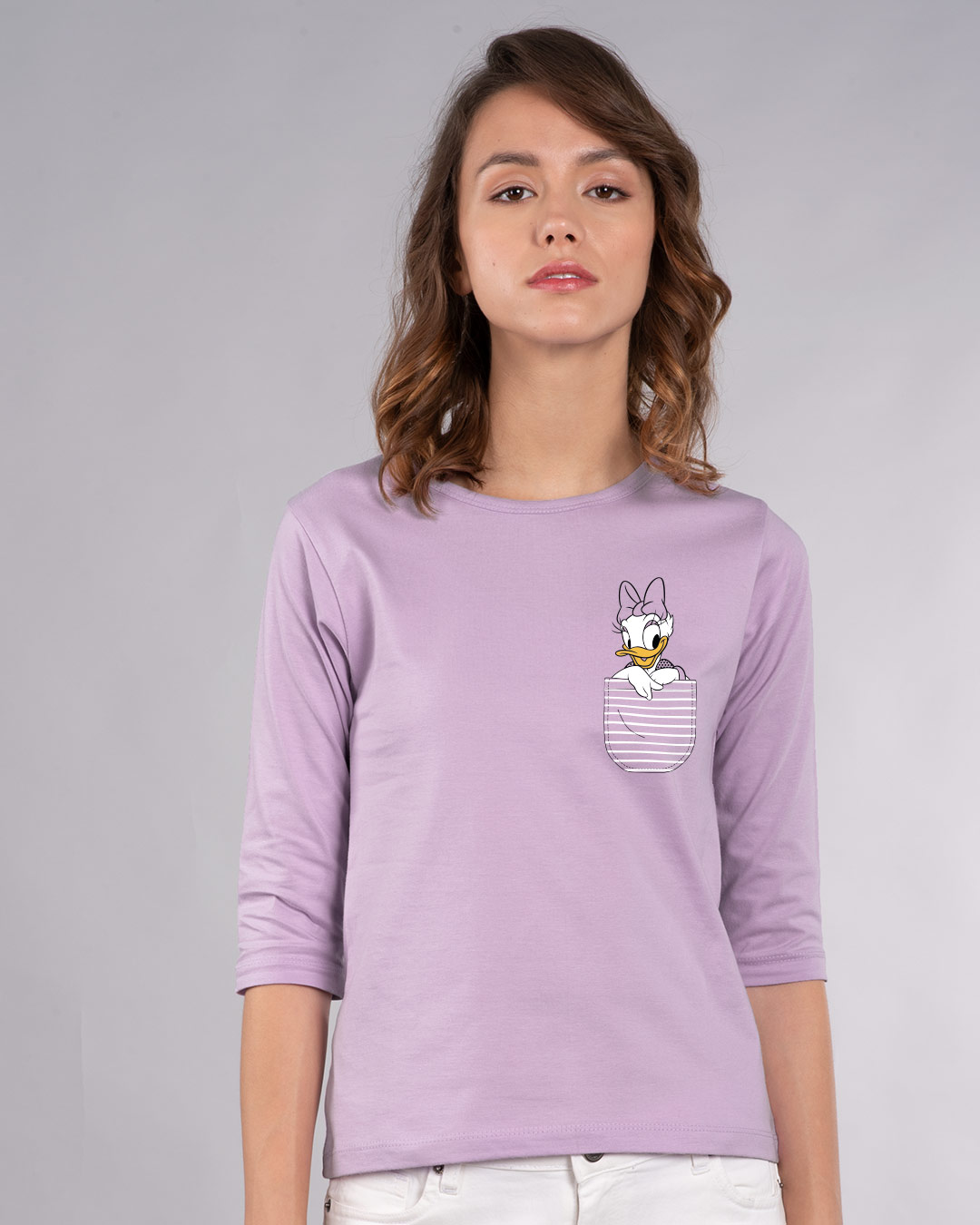 Shop Pocket Daisy Round Neck 3/4th Sleeve T-Shirt (DL)-Back