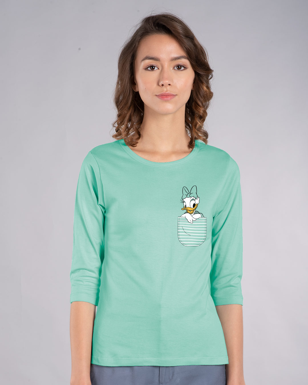 Shop Pocket Daisy Round Neck 3/4th Sleeve T-Shirt (DL)-Back