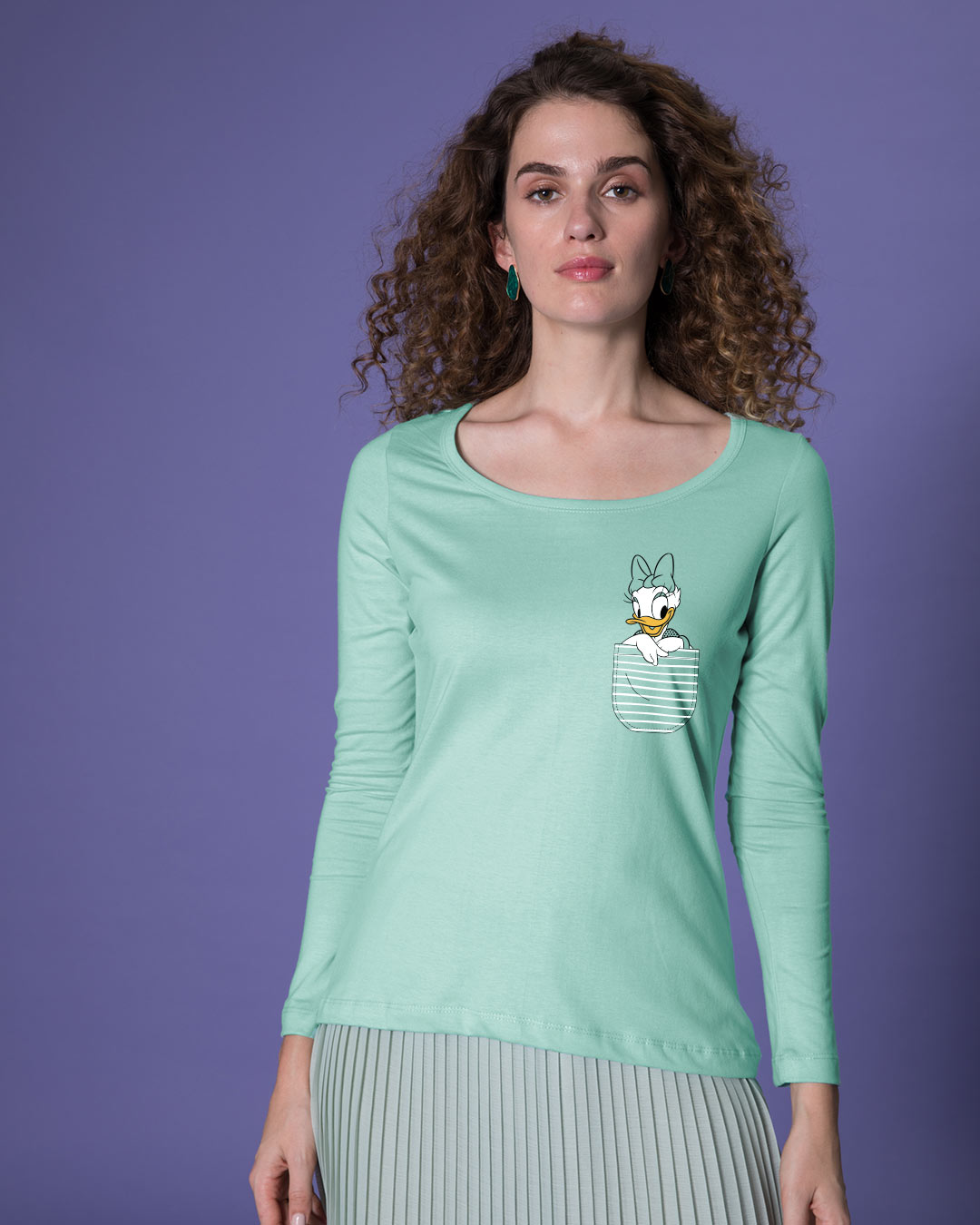 Shop Pocket Daisy Scoop Neck Full Sleeve T-Shirt (DL)-Back