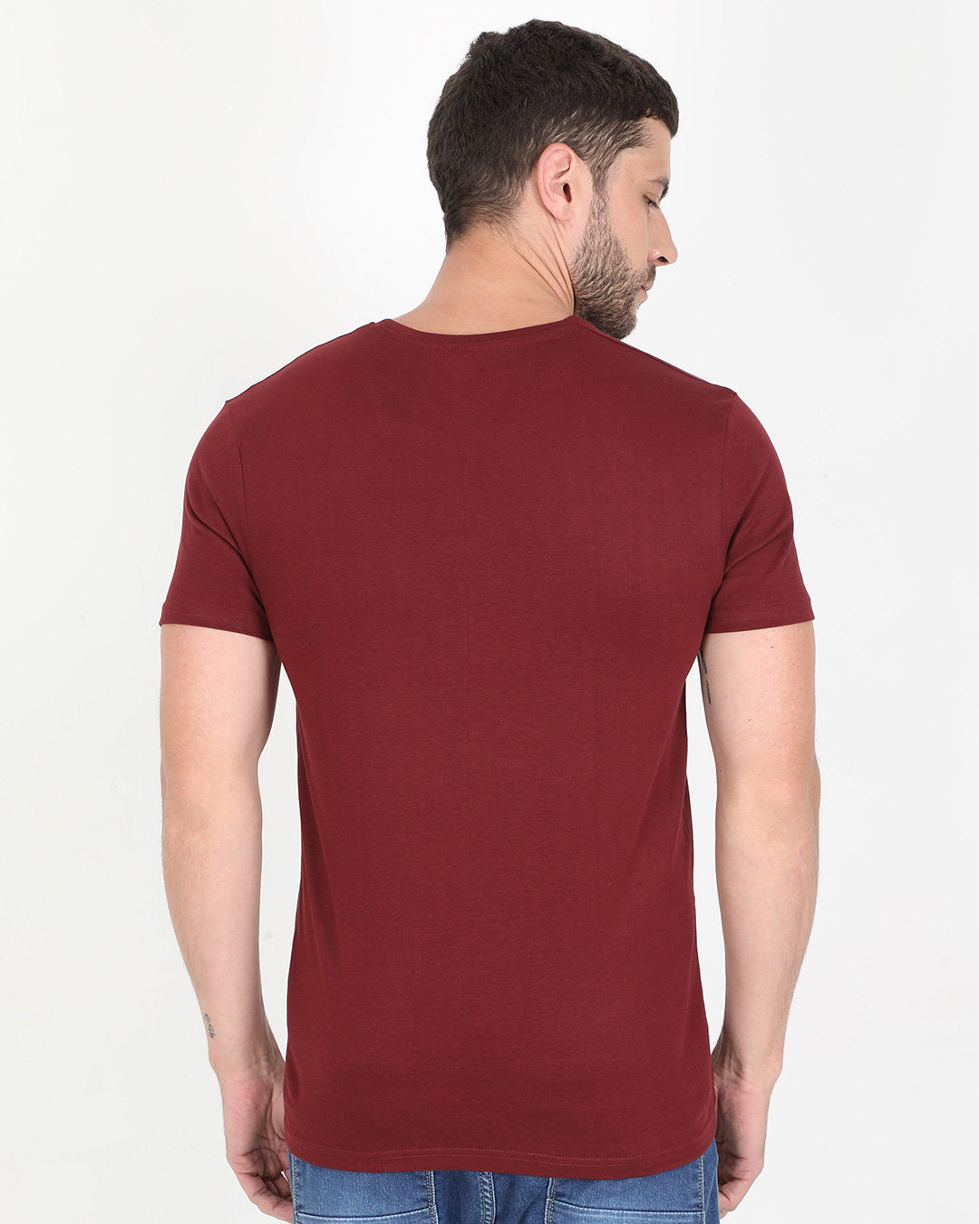 Shop Pocket Design T-Shirt Maroon-Back