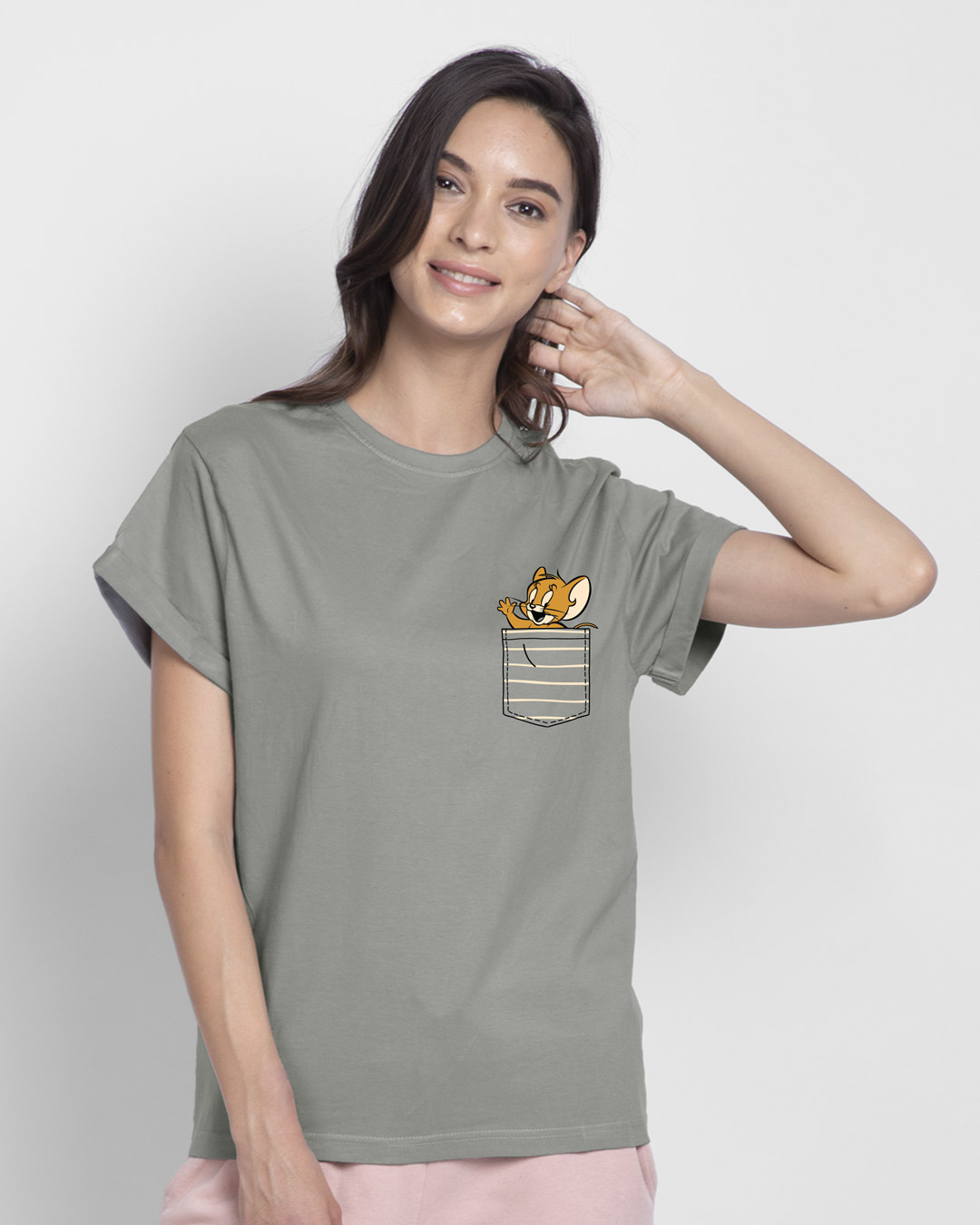 Shop Pocket Jerry  Boyfriend T-Shirt  (TJL) Meteor Grey-Back
