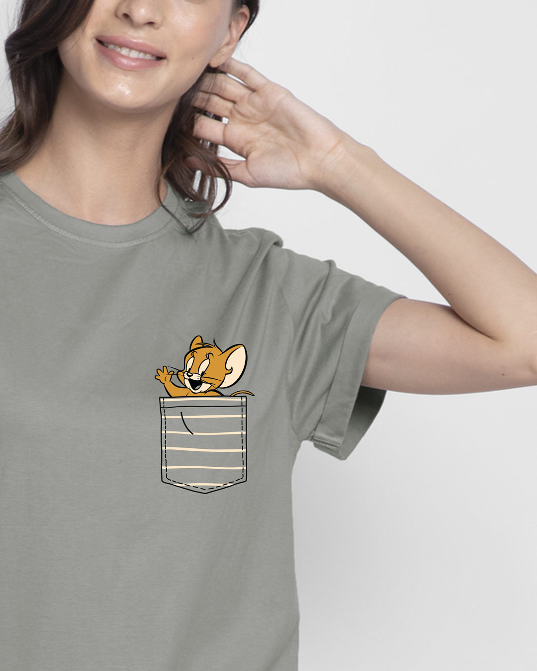 

Pocket Jerry Boyfriend T-Shirt (TJL) Women' Printed Boyfriend T-Shirts Bewakoof.com, Grey