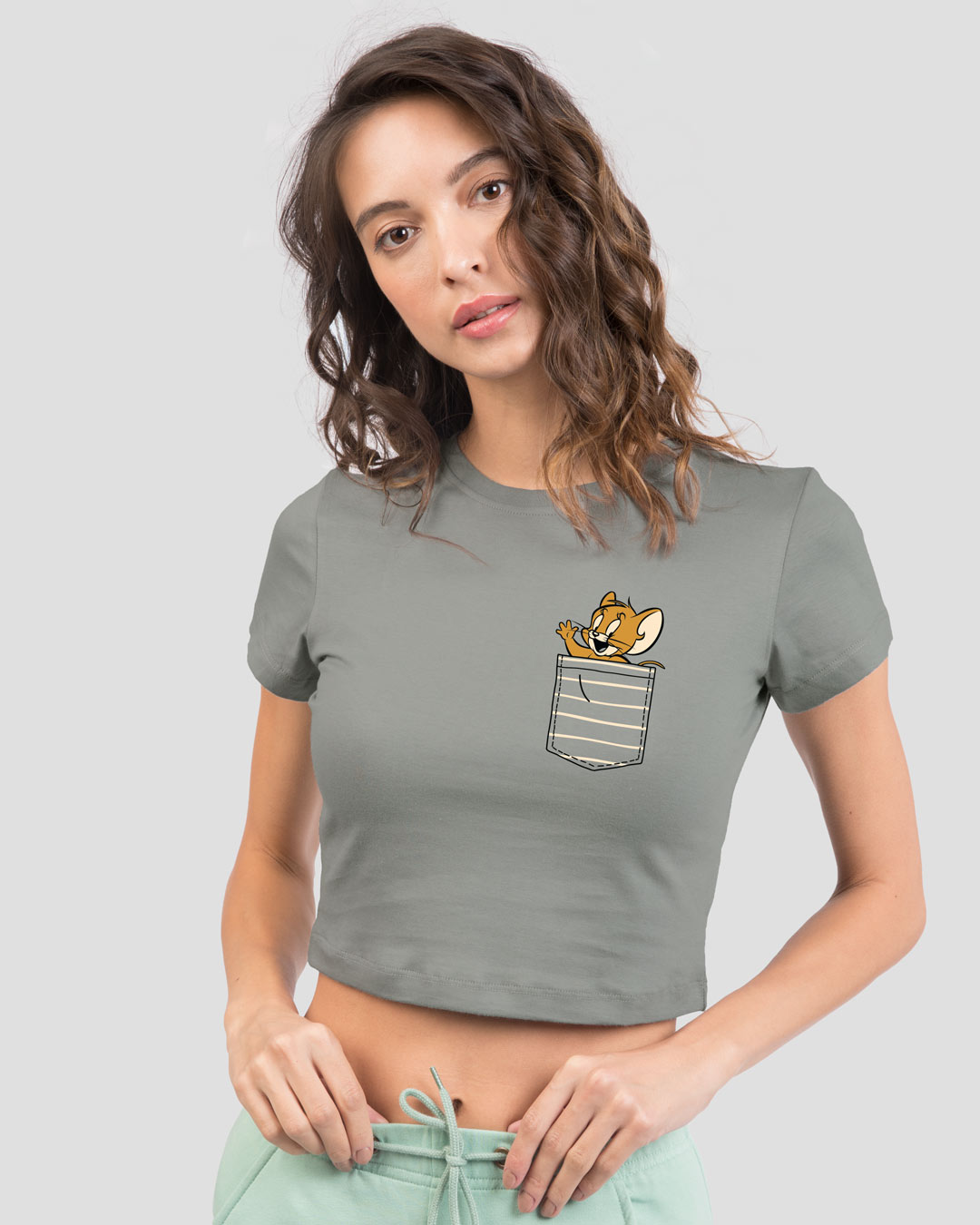 Shop Pocket Jerry Round Neck Crop Top T-Shirt (TJL)-Back