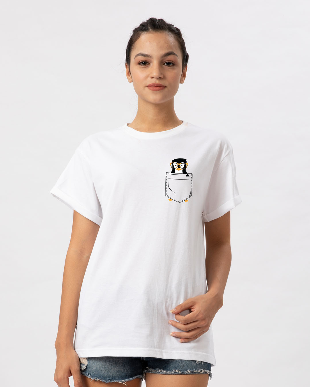 Shop Pocket Penguin Boyfriend T-Shirt-Back