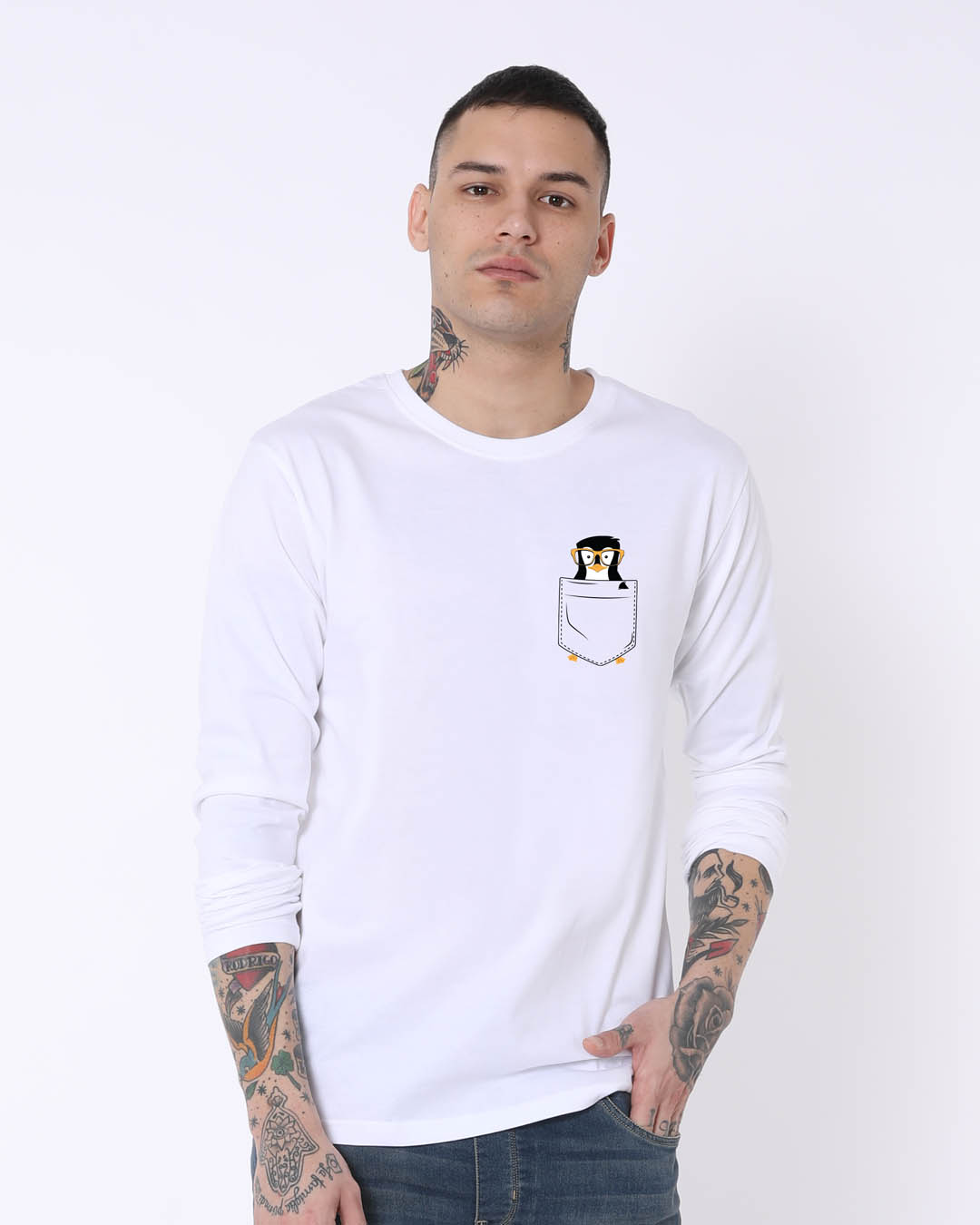 Shop Pocket Penguin Full Sleeve T-Shirt-Back
