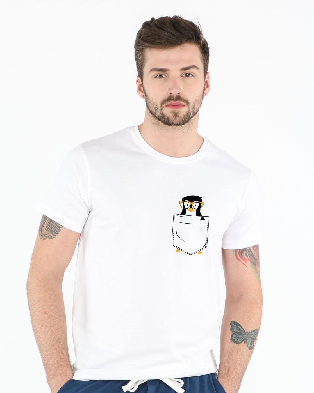 Shop Pocket Penguin Half Sleeve T-Shirt-Back