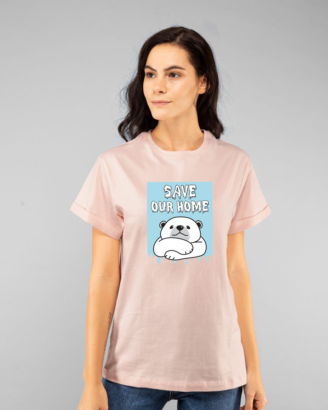 Shop Polar Bear Home Boyfriend T-Shirt Baby Pink-Back