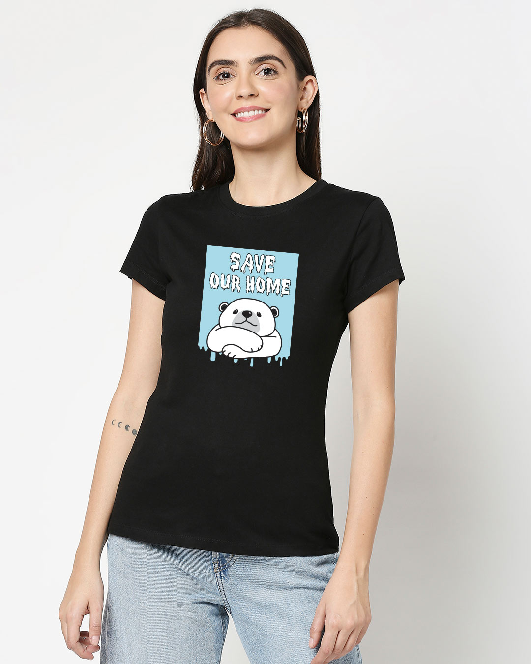 Shop Polar Bear Home Half Sleeve Printed T-Shirt Black-Back