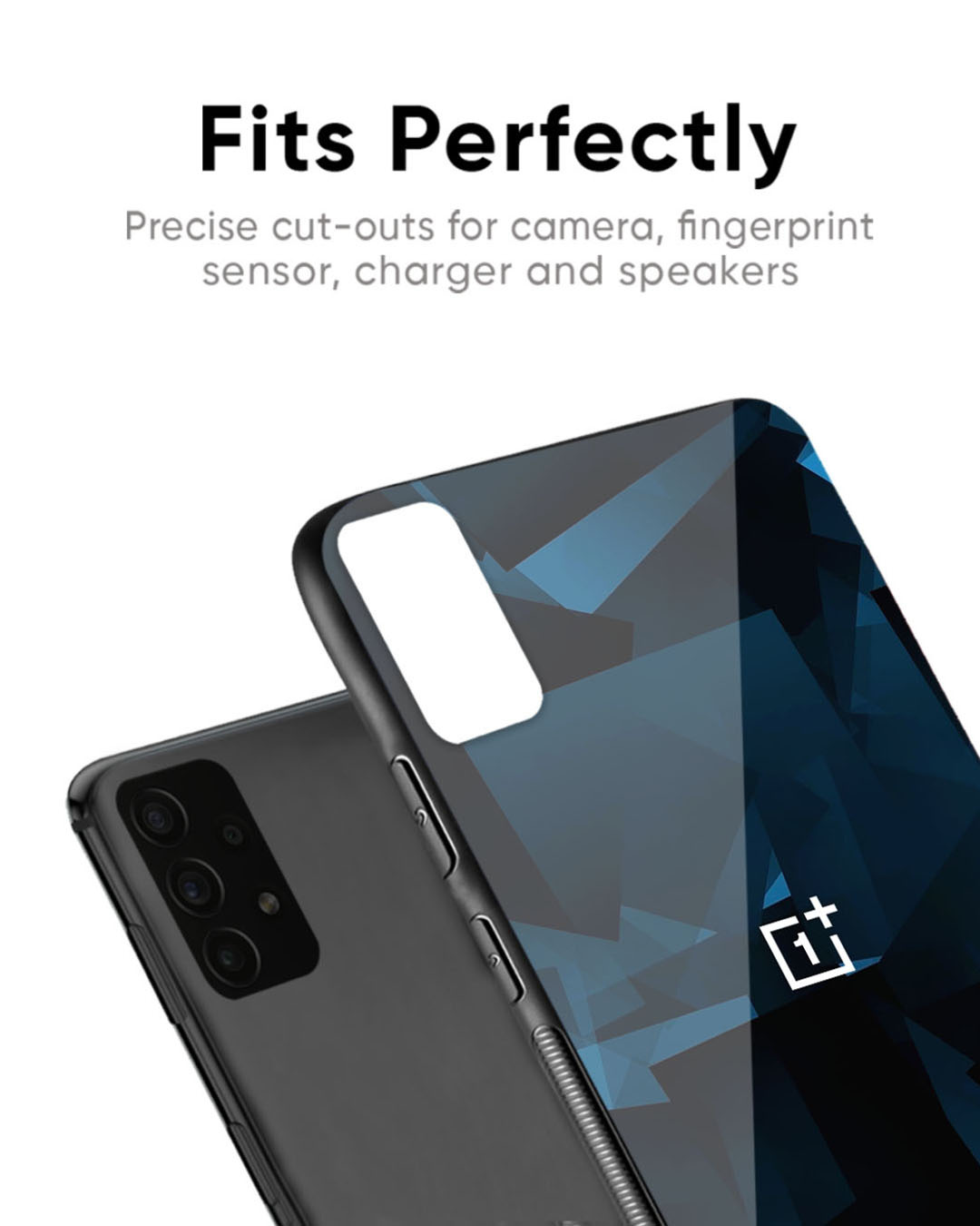 Shop Polygonal Blue Box Premium Glass Case For OnePlus 7T Pro(Shock Proof, Scratch Resistant)-Back