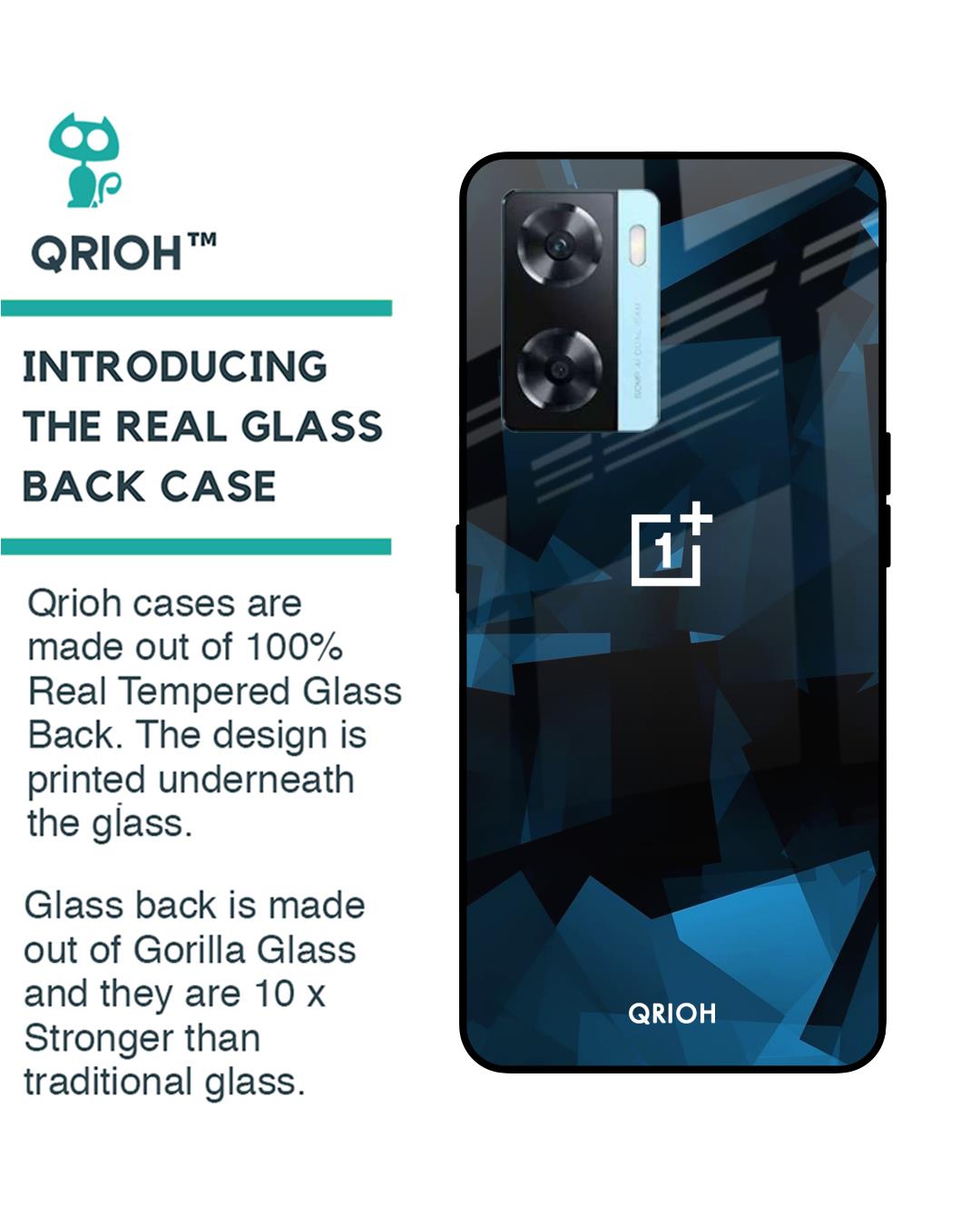 Shop Polygonal Blue Box Printed Premium Glass Case For OnePlus Nord N20 SE(Shock Proof,Scratch Resistant)-Back