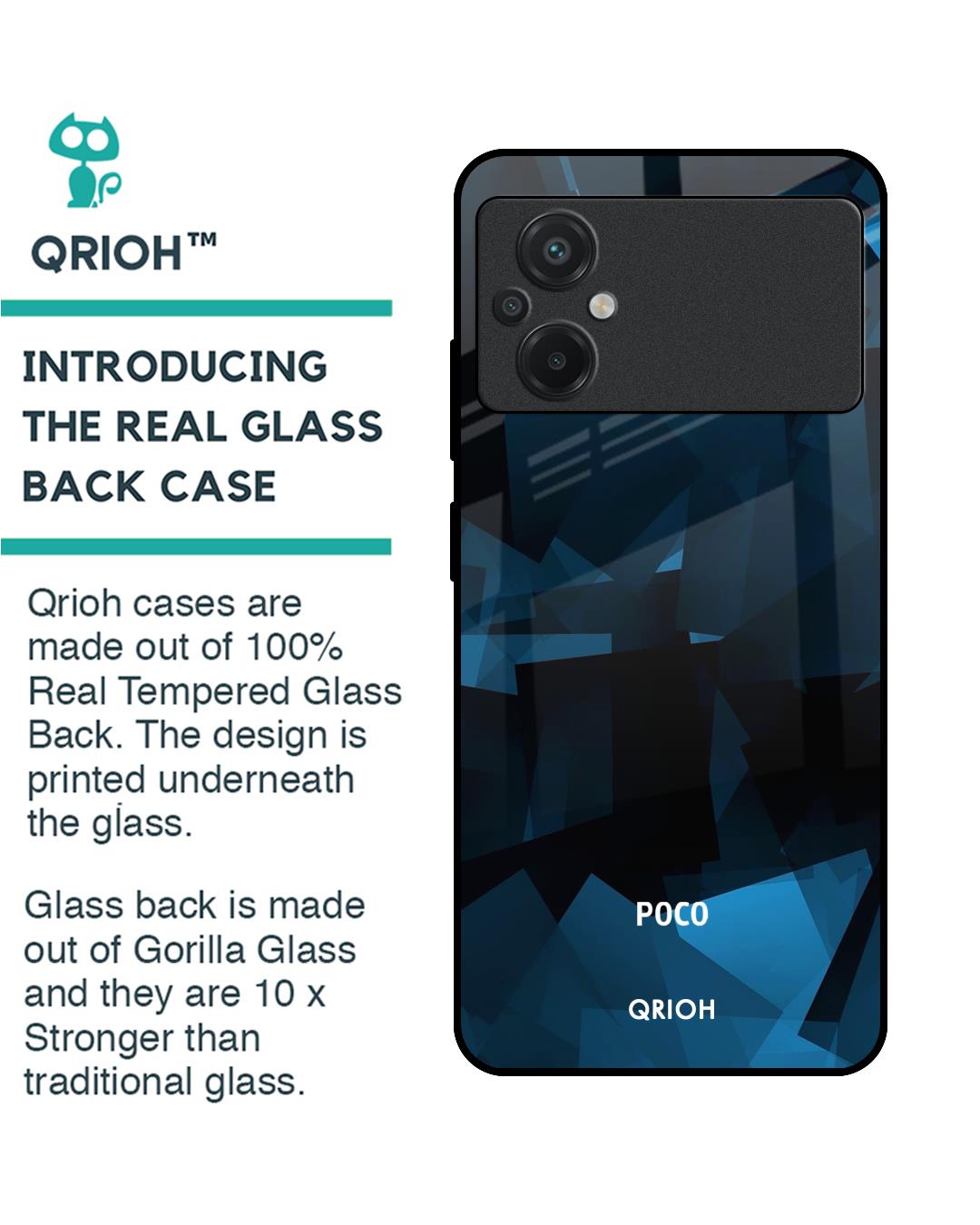 Shop Polygonal Blue Box Printed Premium Glass Case For Poco M5 (Shock Proof,Scratch Resistant)-Back