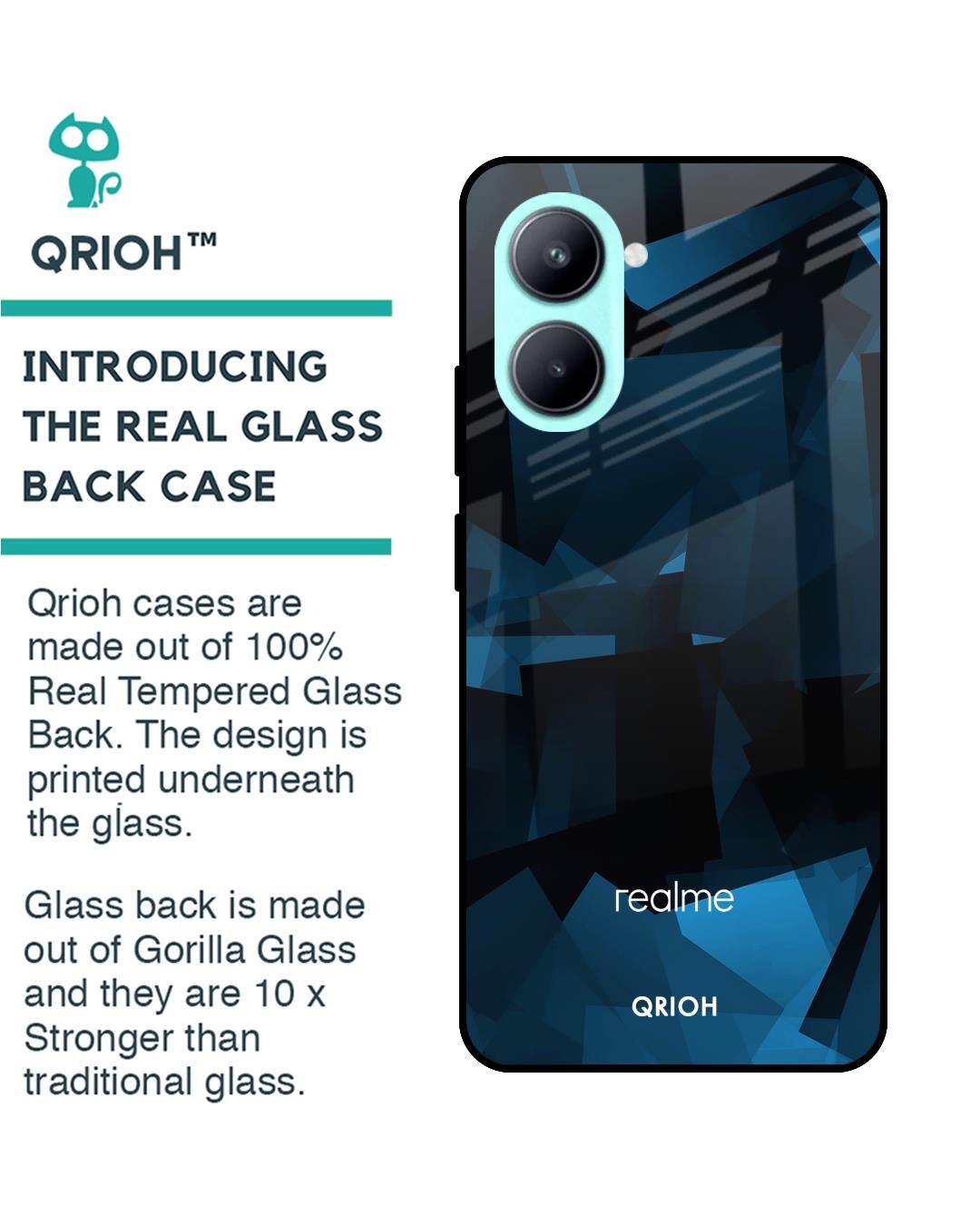 Shop Polygonal Blue Box Printed Premium Glass Case For Realme C33 (Shock Proof,Scratch Resistant)-Back