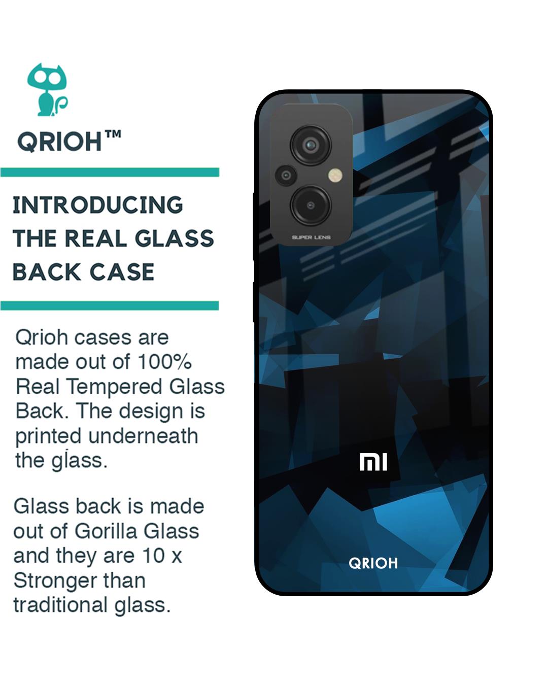 Shop Polygonal Blue Box Printed Premium Glass Case For Redmi 11 Prime (Shock Proof,Scratch Resistant)-Back