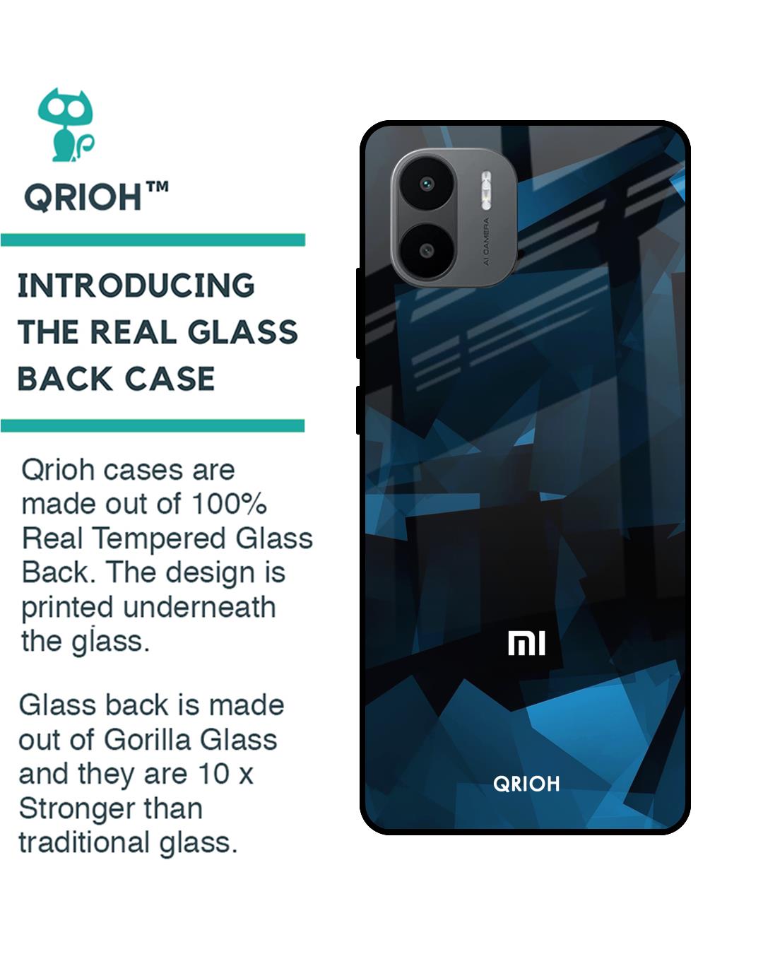 Shop Polygonal Blue Box Printed Premium Glass Case For Redmi A1 (Shock Proof,Scratch Resistant)-Back