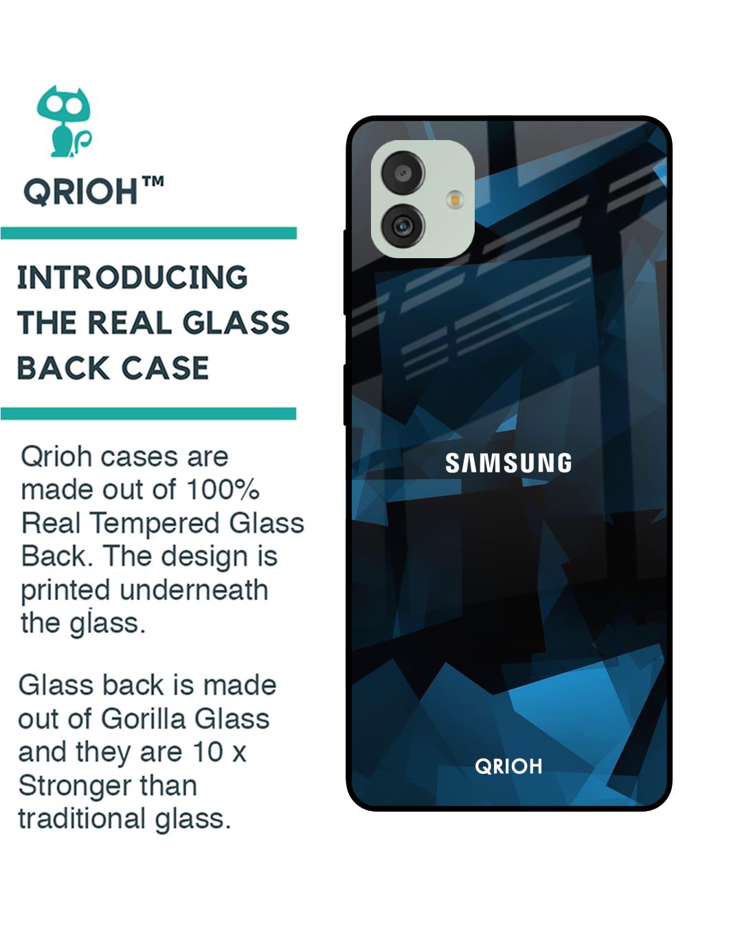 Shop Polygonal Blue Box Printed Premium Glass Case For Samsung Galaxy M13 5G-Back