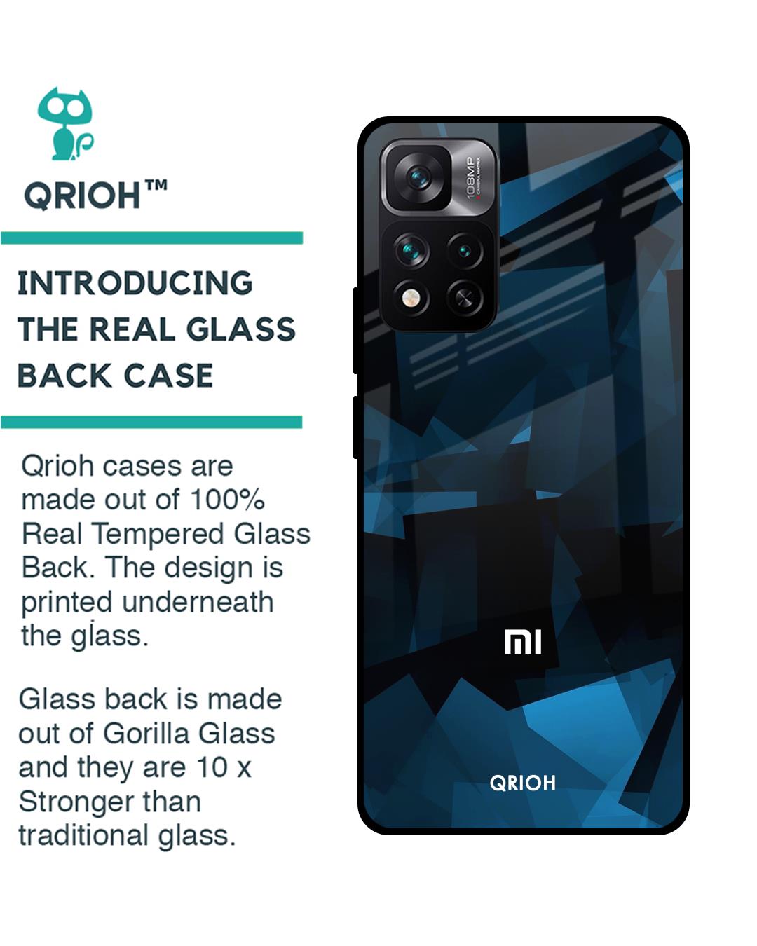 Shop Polygonal Blue Box Printed Premium Glass Cover For Mi 11i HyperCharge (Shock Proof, Lightweight)-Back