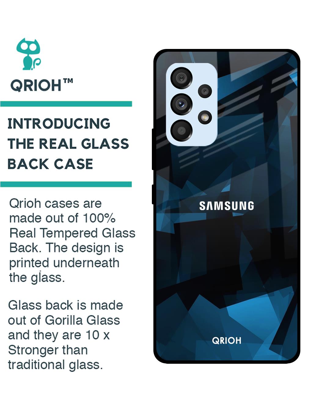 Shop Polygonal Blue Box Printed Premium Glass Cover For Samsung Galaxy A53 5G (Shock Proof , Lightweight)-Back