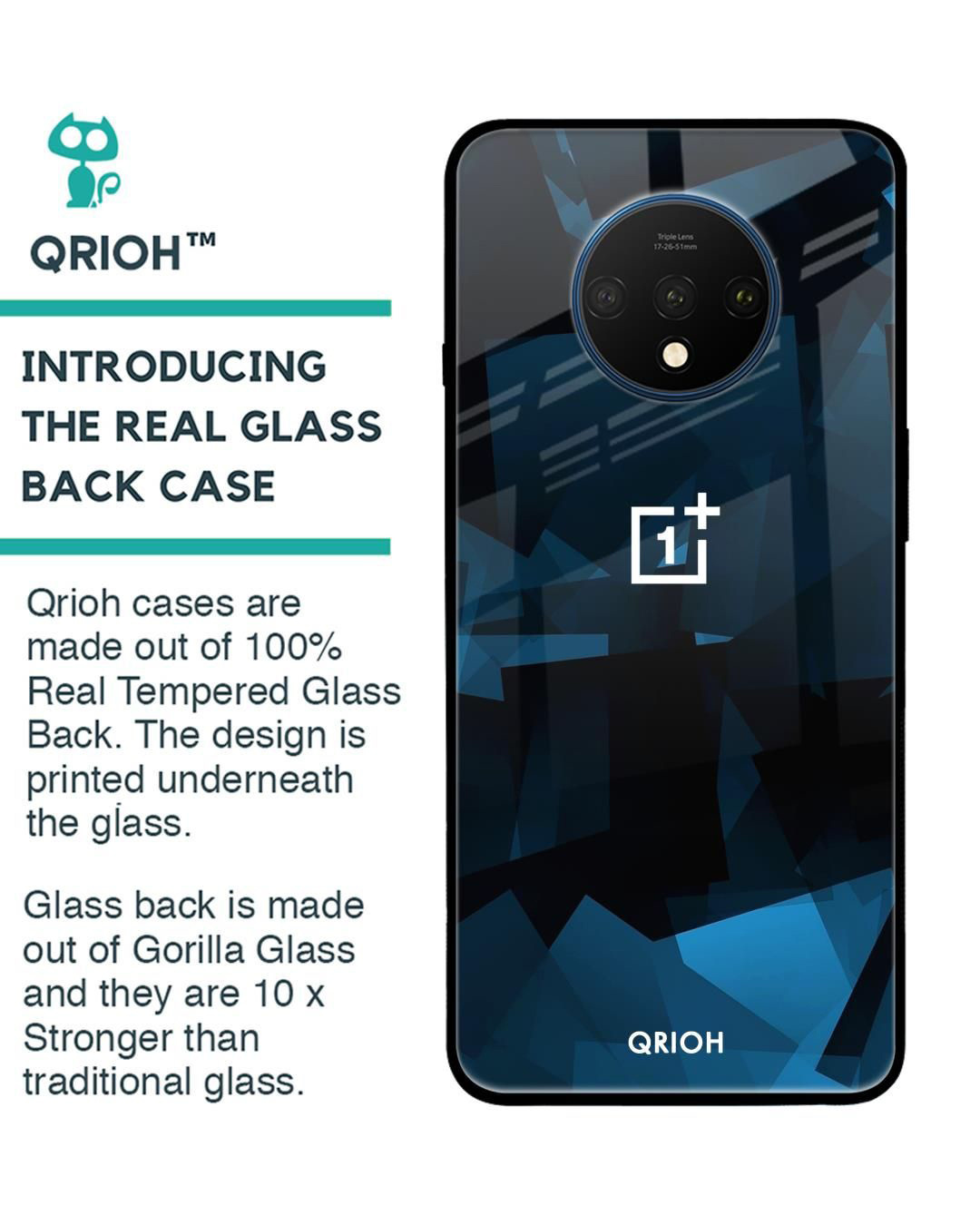 Shop Polygonal Box Printed Premium Glass Cover for OnePlus 7T (Shock Proof, Lightweight)-Back