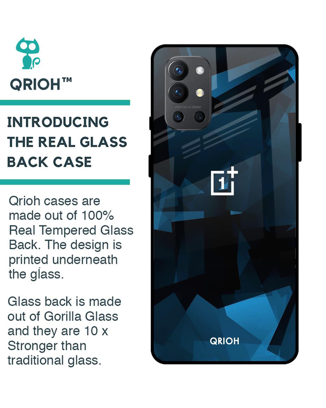 Shop Polygonal Box Printed Premium Glass Cover for OnePlus 9R (Shock Proof, Lightweight)-Back