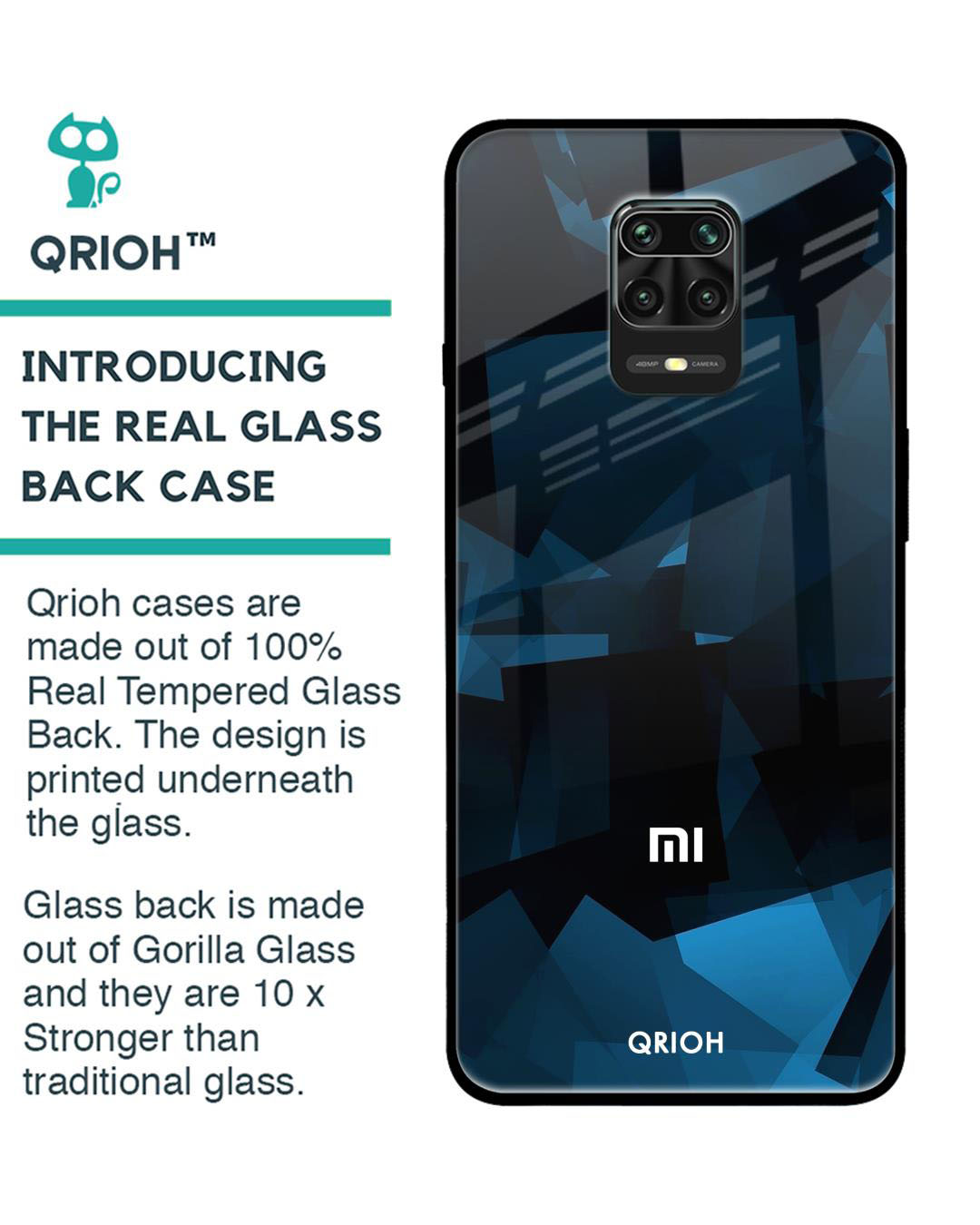 Shop Polygonal Printed Premium Glass Cover for Xiaomi Redmi Note 9 Pro (Shock Proof, Lightweight)-Back