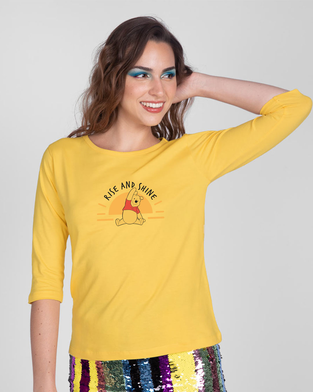 Shop Pooh Rise & Shine Round Neck 3/4th Sleeve T-Shirt (DL) Happy Yellow-Back