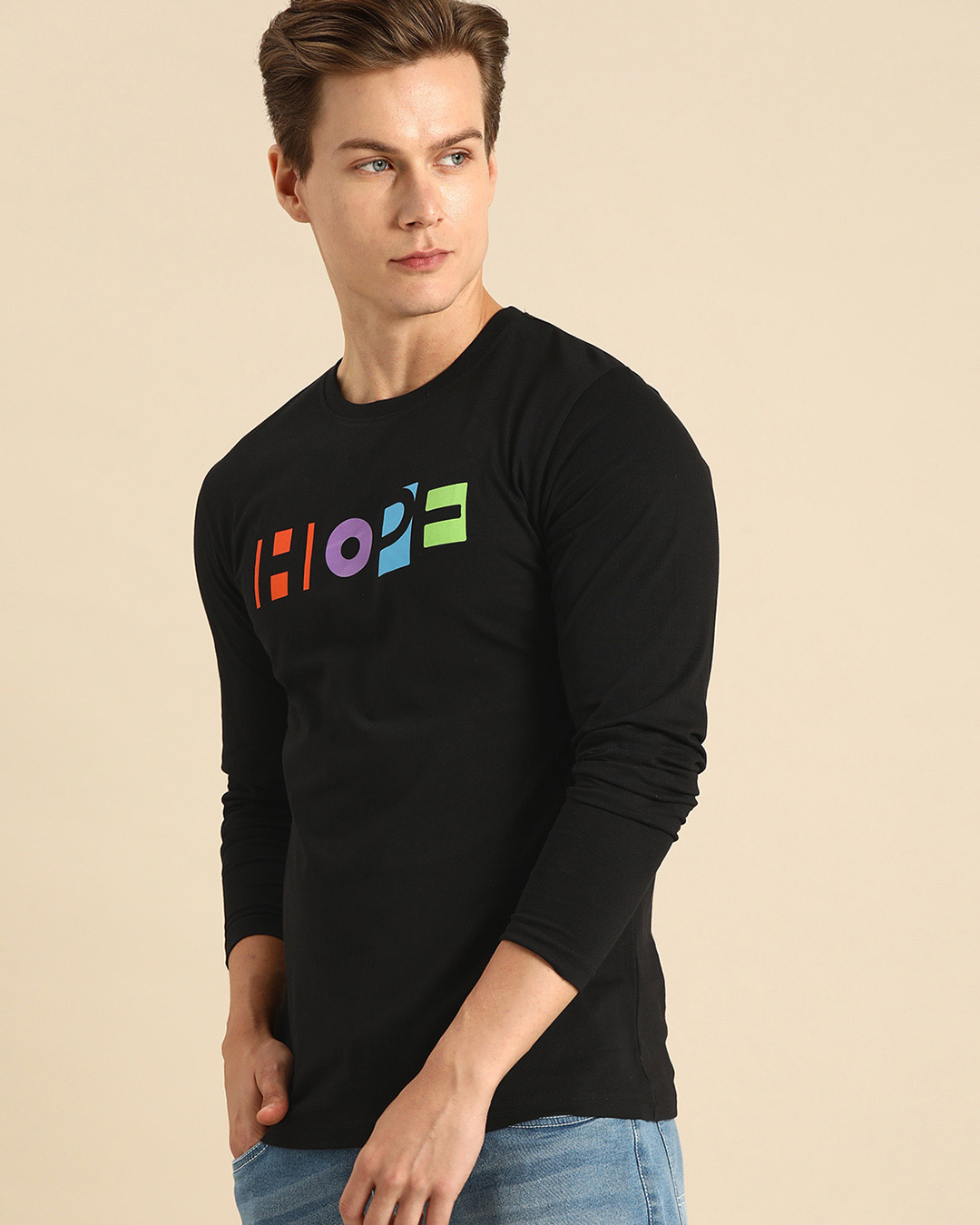 Shop Men's Black Pop Hope Typography T-shirt-Back