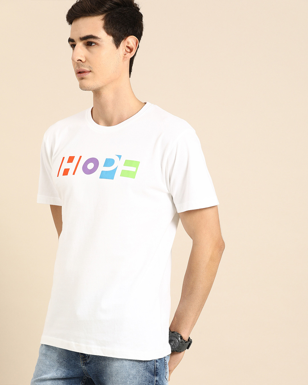 Shop Men's White Pop Hope Typography T-shirt-Back