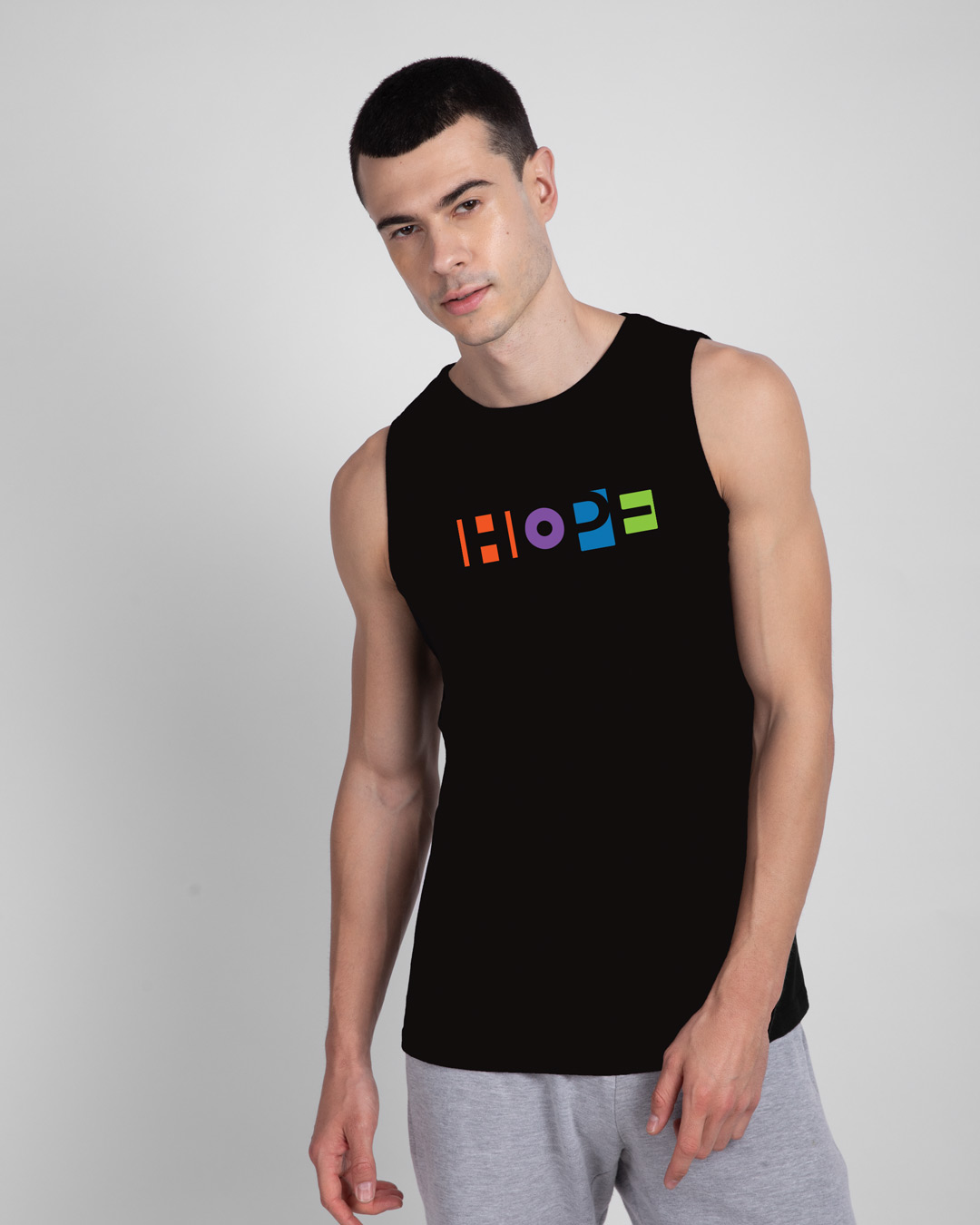 

Pop Hope Round Neck Vest Black Men' Printed Round Neck Vest Bewakoof.com