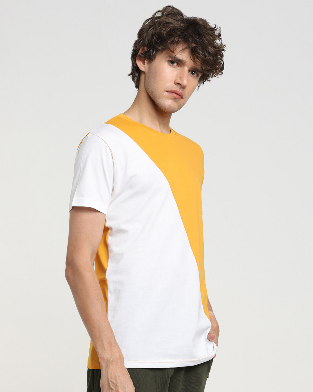 Shop Men's Popcorn Yellow & White Color Block T-shirt-Back