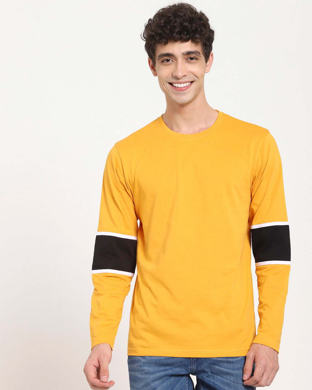 Shop Popcorn Yellow Sleeve Panel T-Shirt-Back