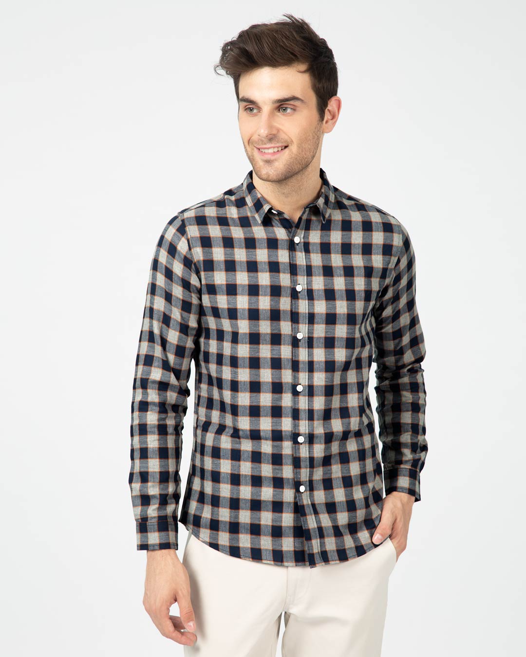 Shop Porpoise Grey Checked Shirt-Back