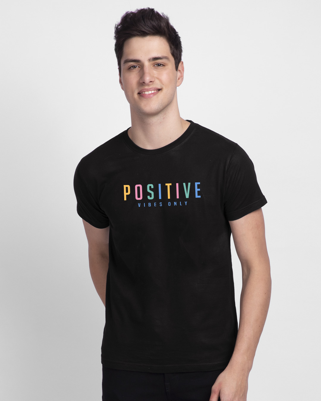Shop Positive Colorful Half Sleeve T-Shirt Black-Back