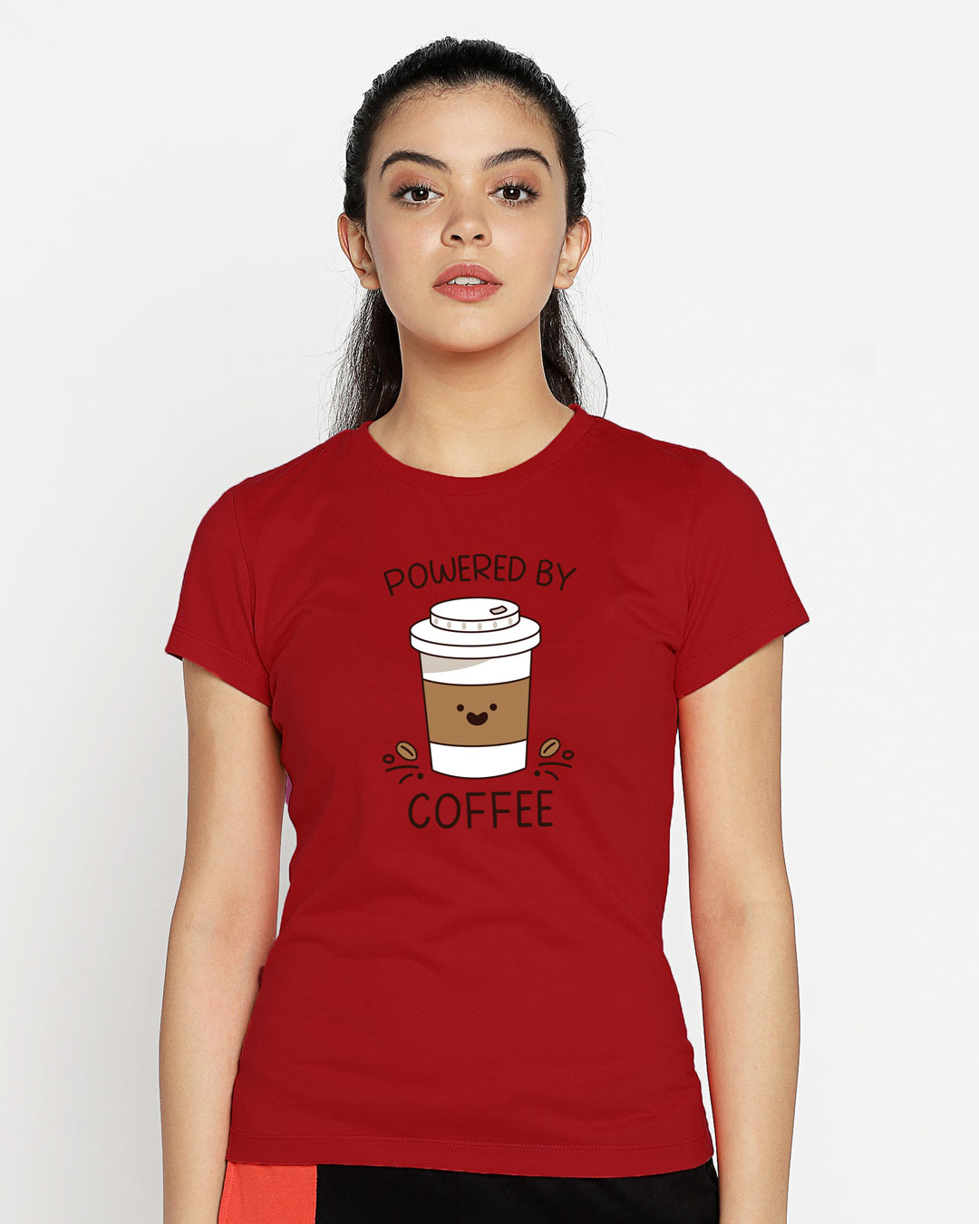 Shop Powered By Coffee Half Sleeve T-Shirt Bold Red-Back