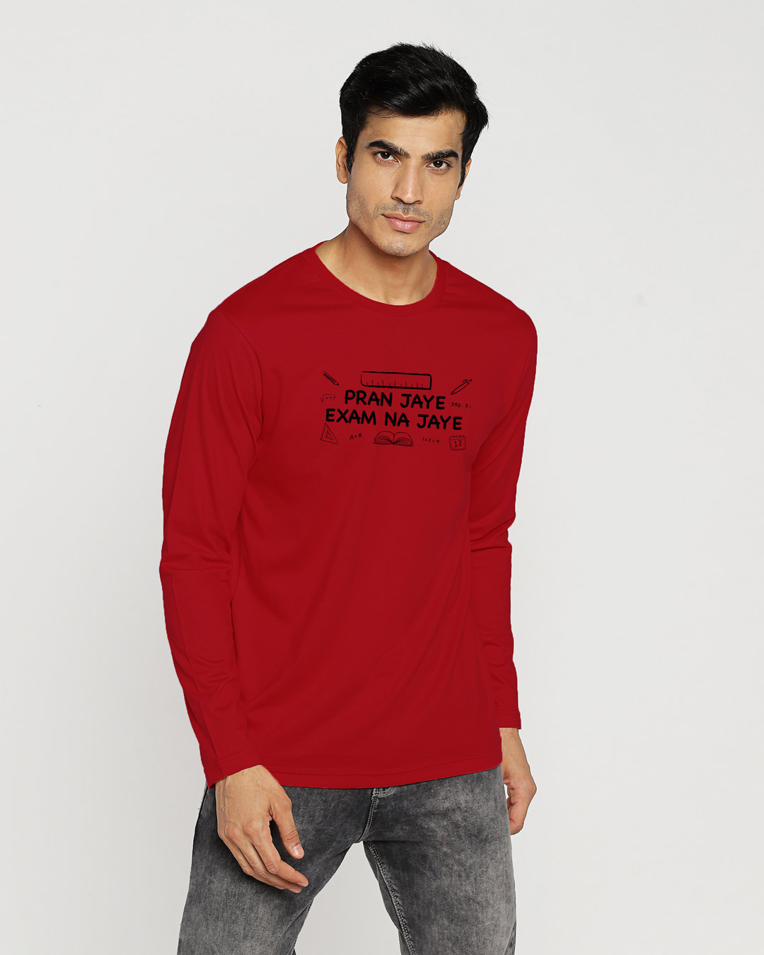 Shop Pran Aur Exams Full Sleeve T-Shirt Bold Red-Back