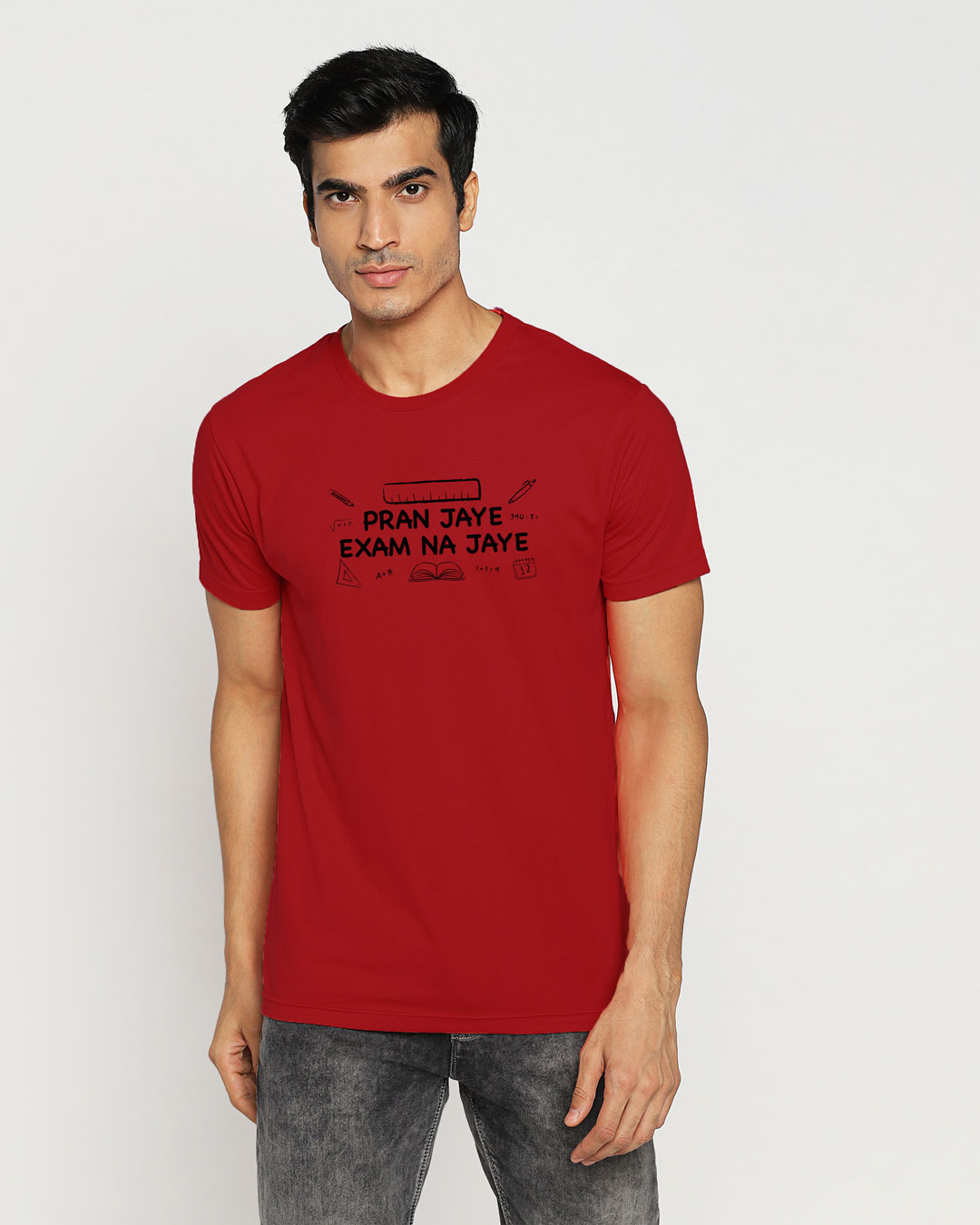 Shop Pran Aur Exams Half Sleeve T-Shirt Bold Red-Back