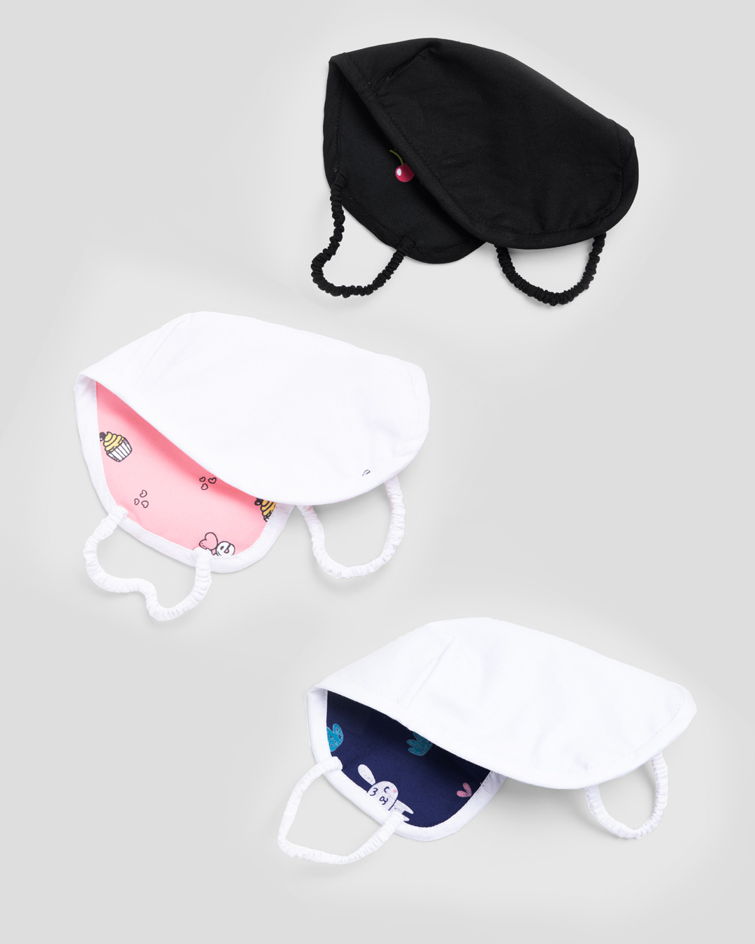 Shop 2-Layer Premium Printed Mask Pack of 3 (Cherry crush,Love cupcake, Bunny rabbit)-Back
