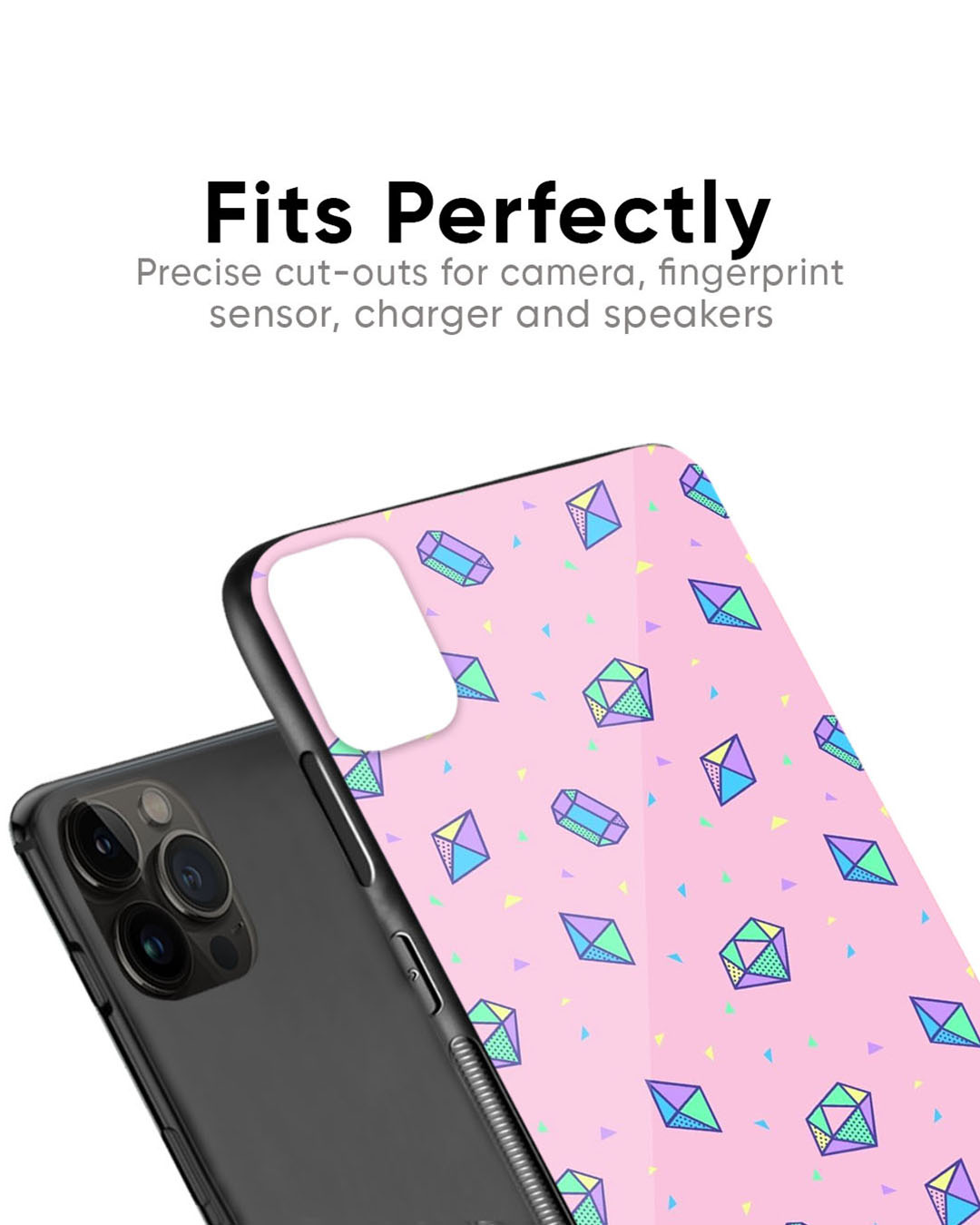 Shop Pretty Diamond Pattern Premium Glass Case for Apple iPhone 13 (Shock Proof, Scratch Resistant)-Back