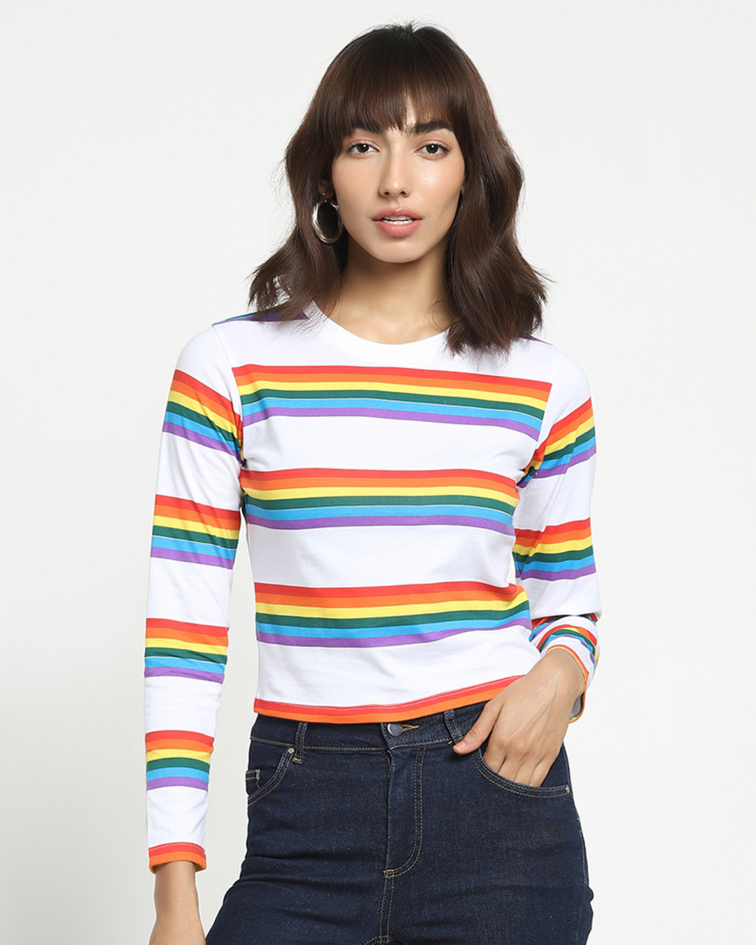 Shop Pride Multicolor Stripe Full Sleeve Snug Blouse-Back